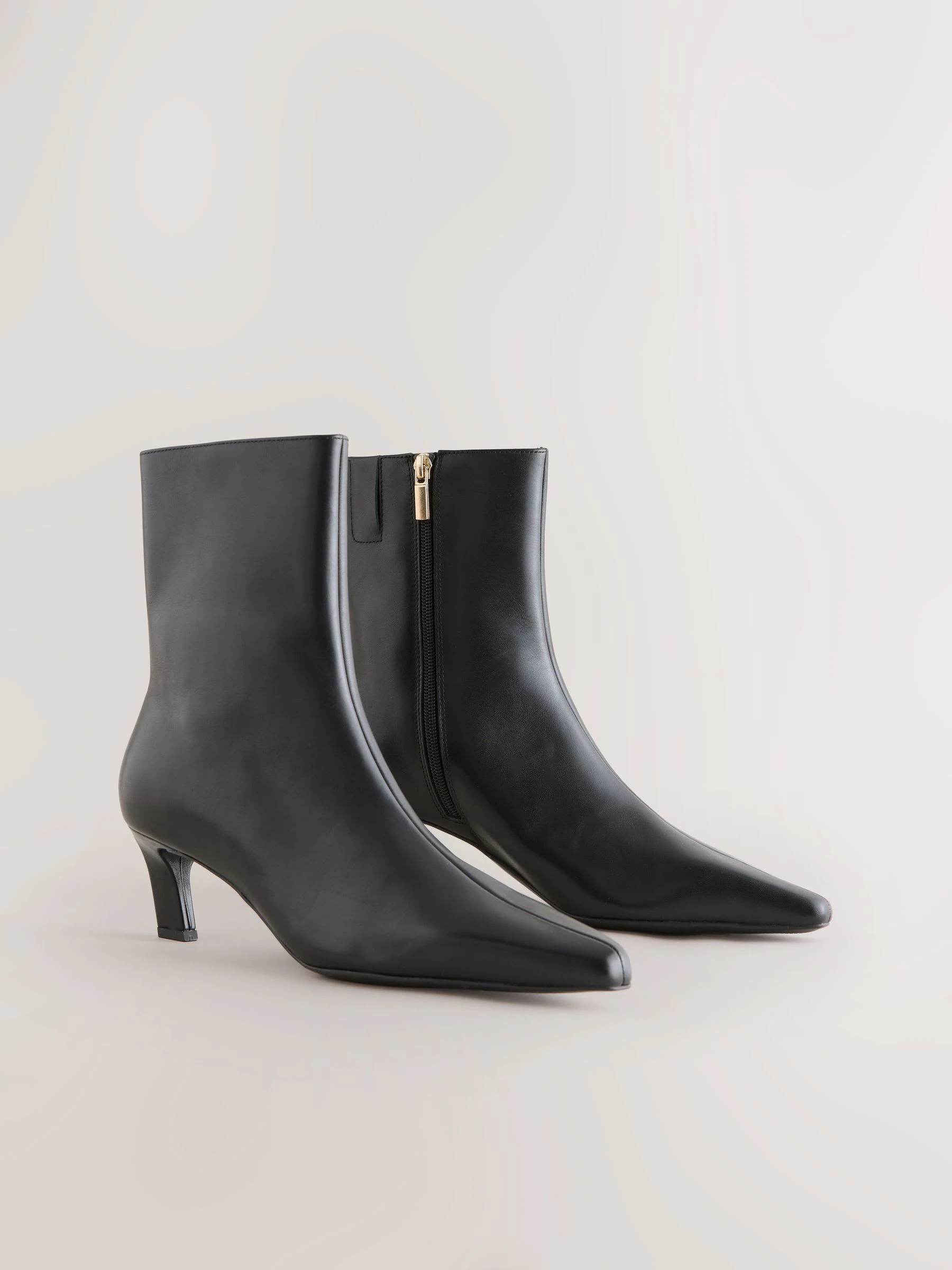 Black Leather Forever Comfort® Chisel Toe Heeled Ankle Boots