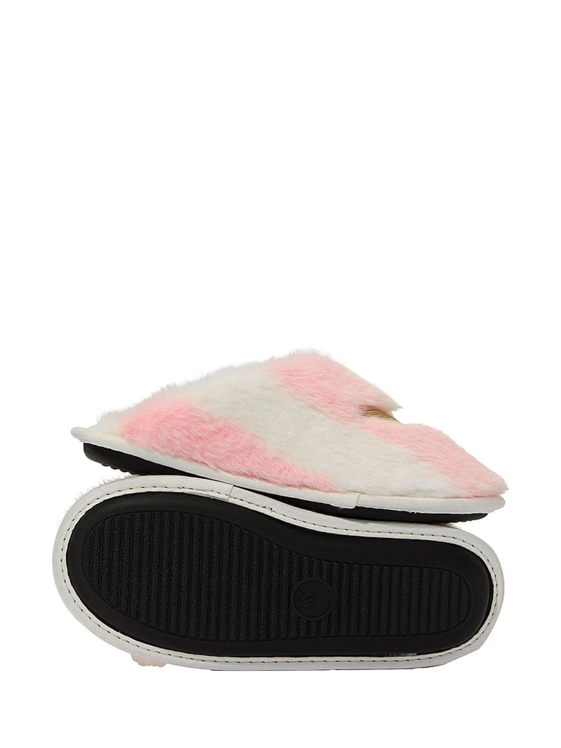 Victoria's Secret Pink Iconic Stripe Angel Wings Fashion Show Closed Toe Faux Fur Slippers