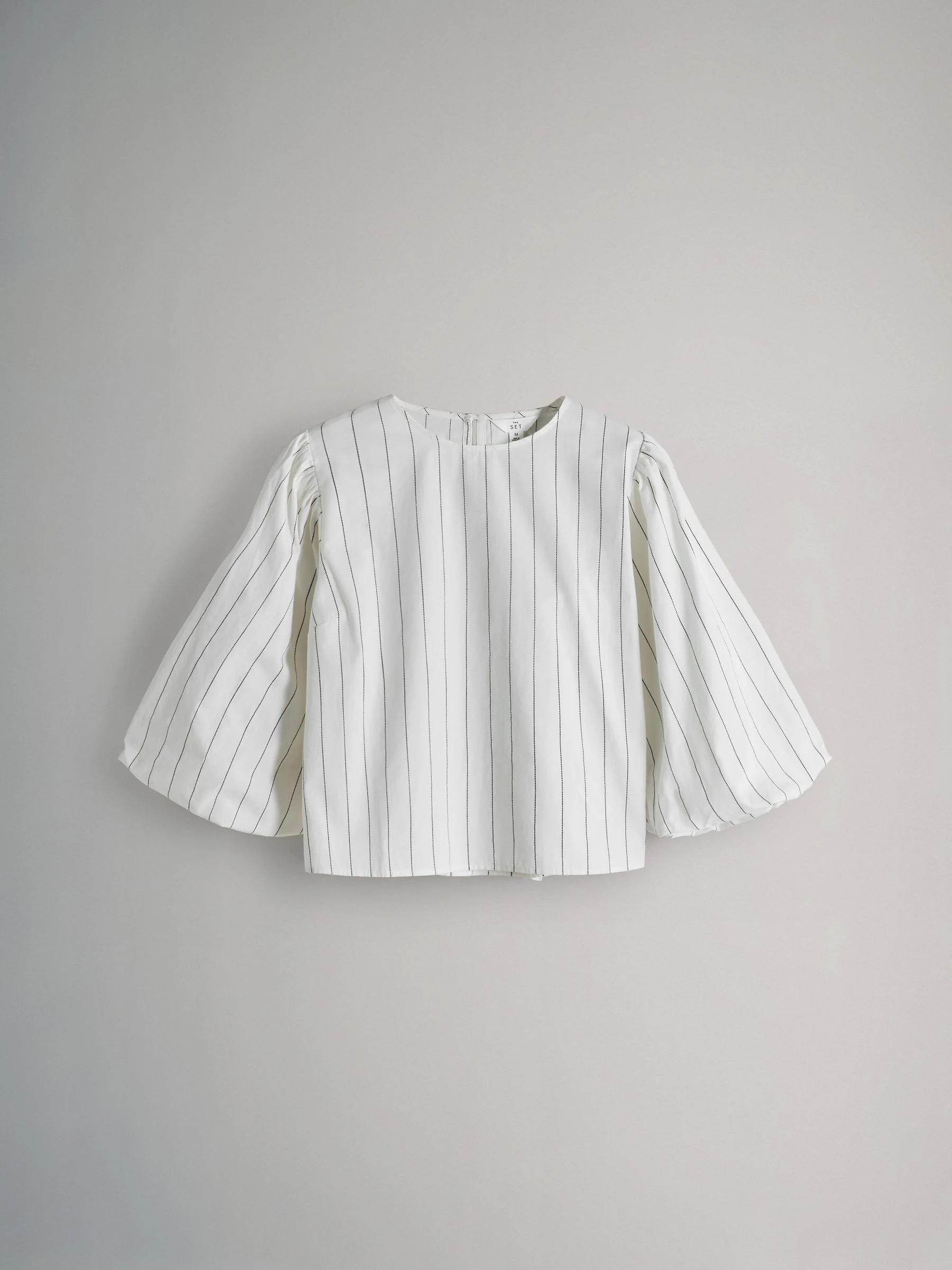 The Set Black/White Pinstripe Puff Sleeve Poplin Blouse 2 Pack