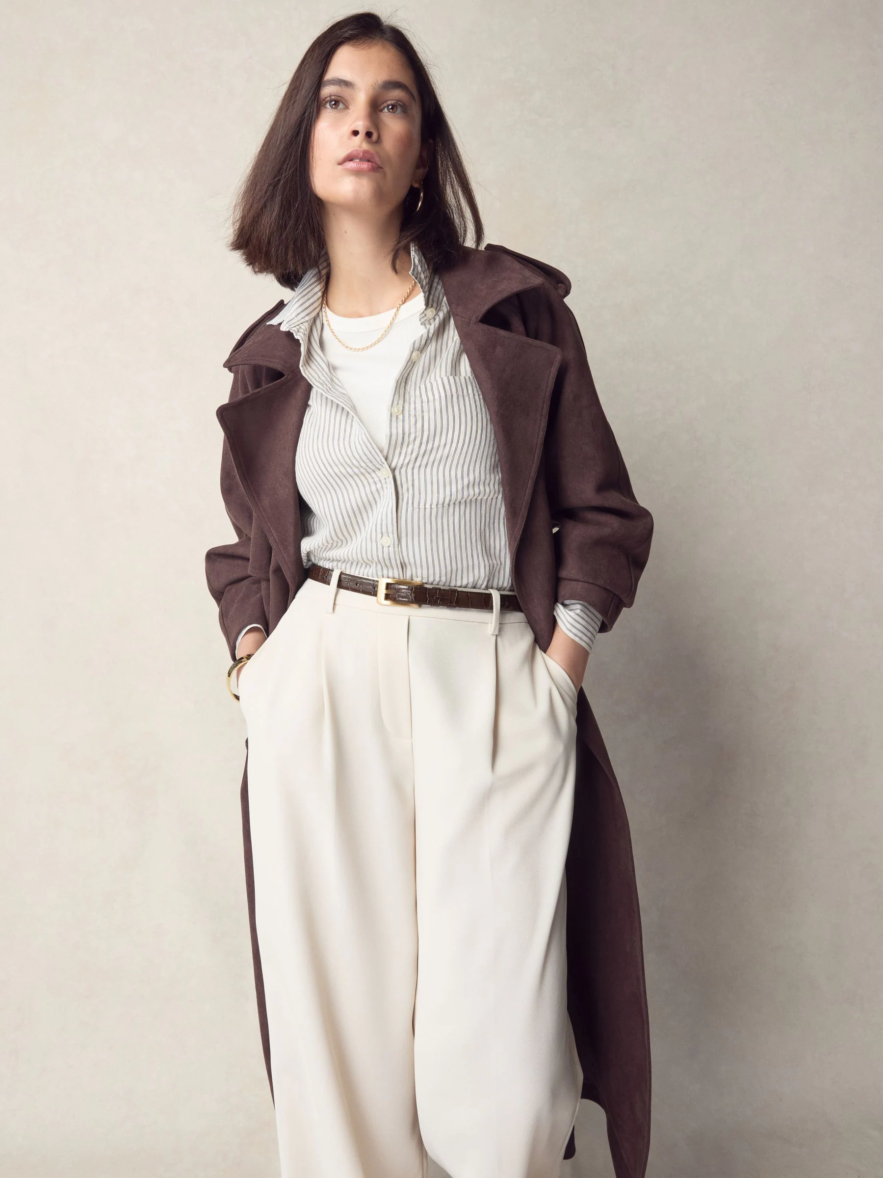 Chocolate Brown N. Premium Made In Italy Croc Effect Look Leather Belt