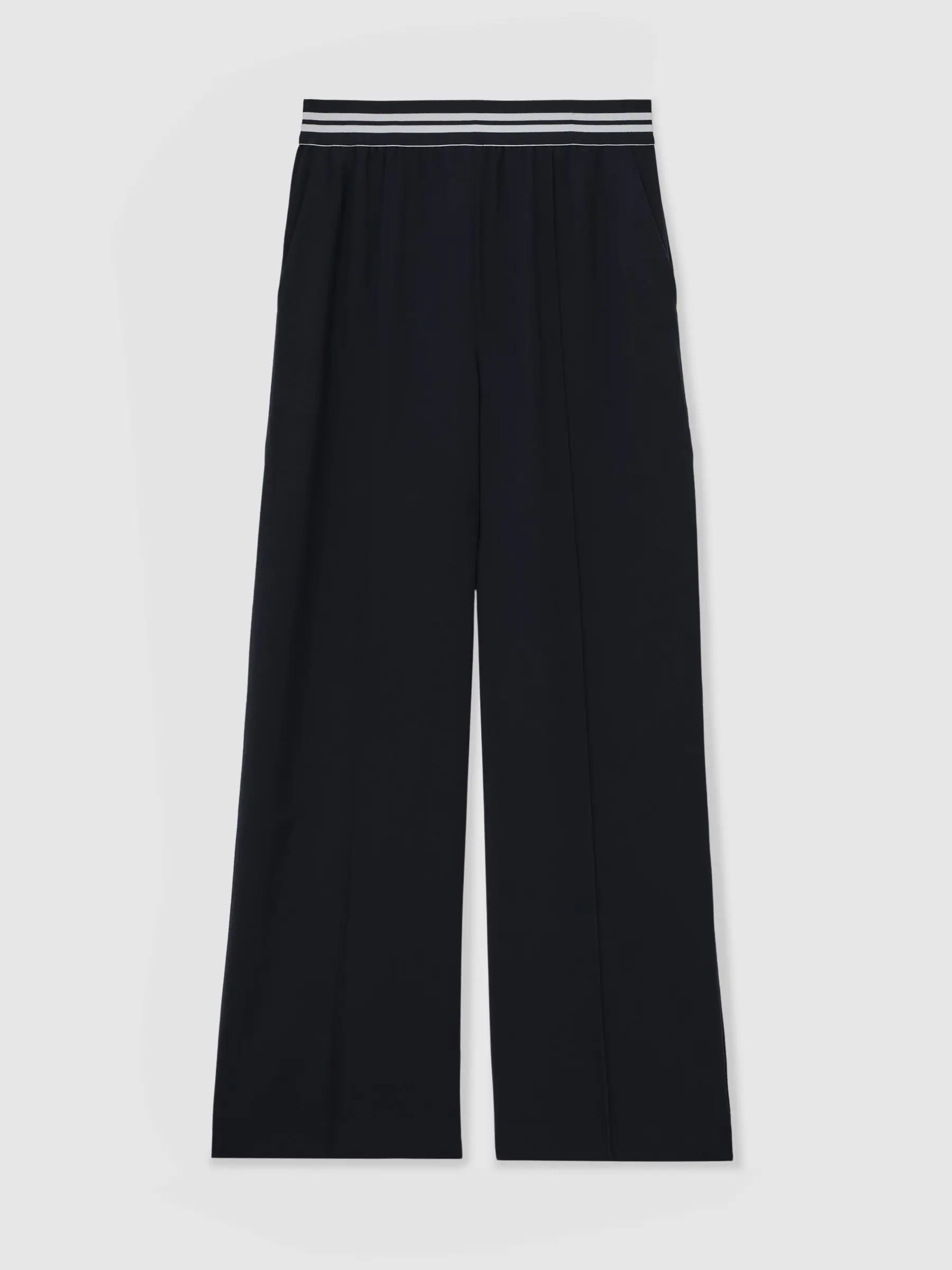 Reiss Navy Sonnie Elasticated-Waist Wide-Leg Trousers