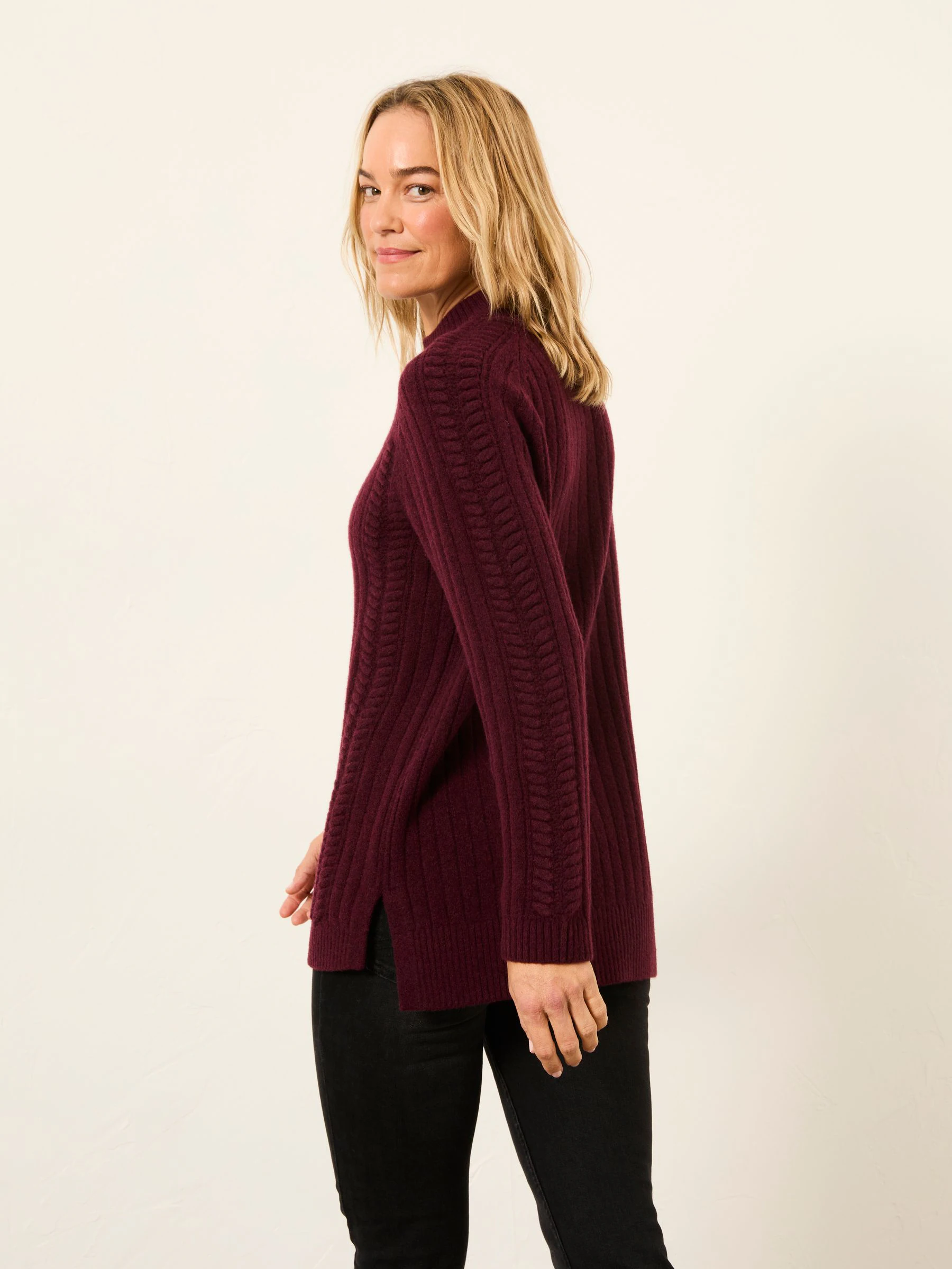 FatFace Hazel Burgundy Red Longline Knitted Jumper