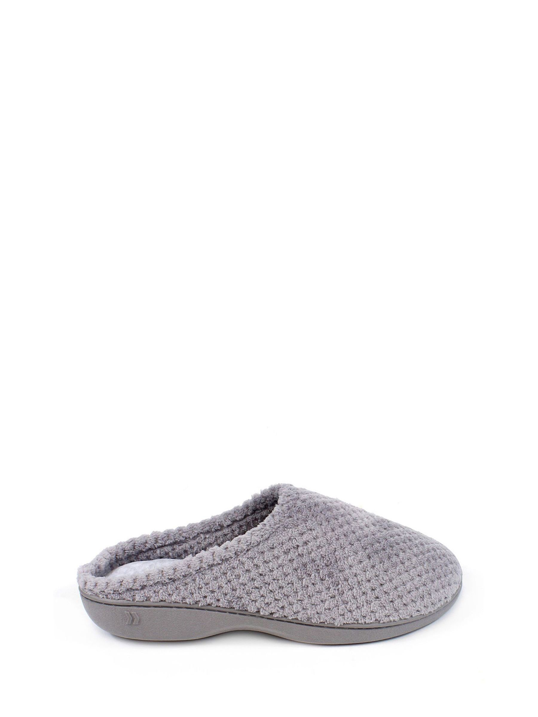 Totes Grey Isotoner Popcorn Terry Mules Slippers