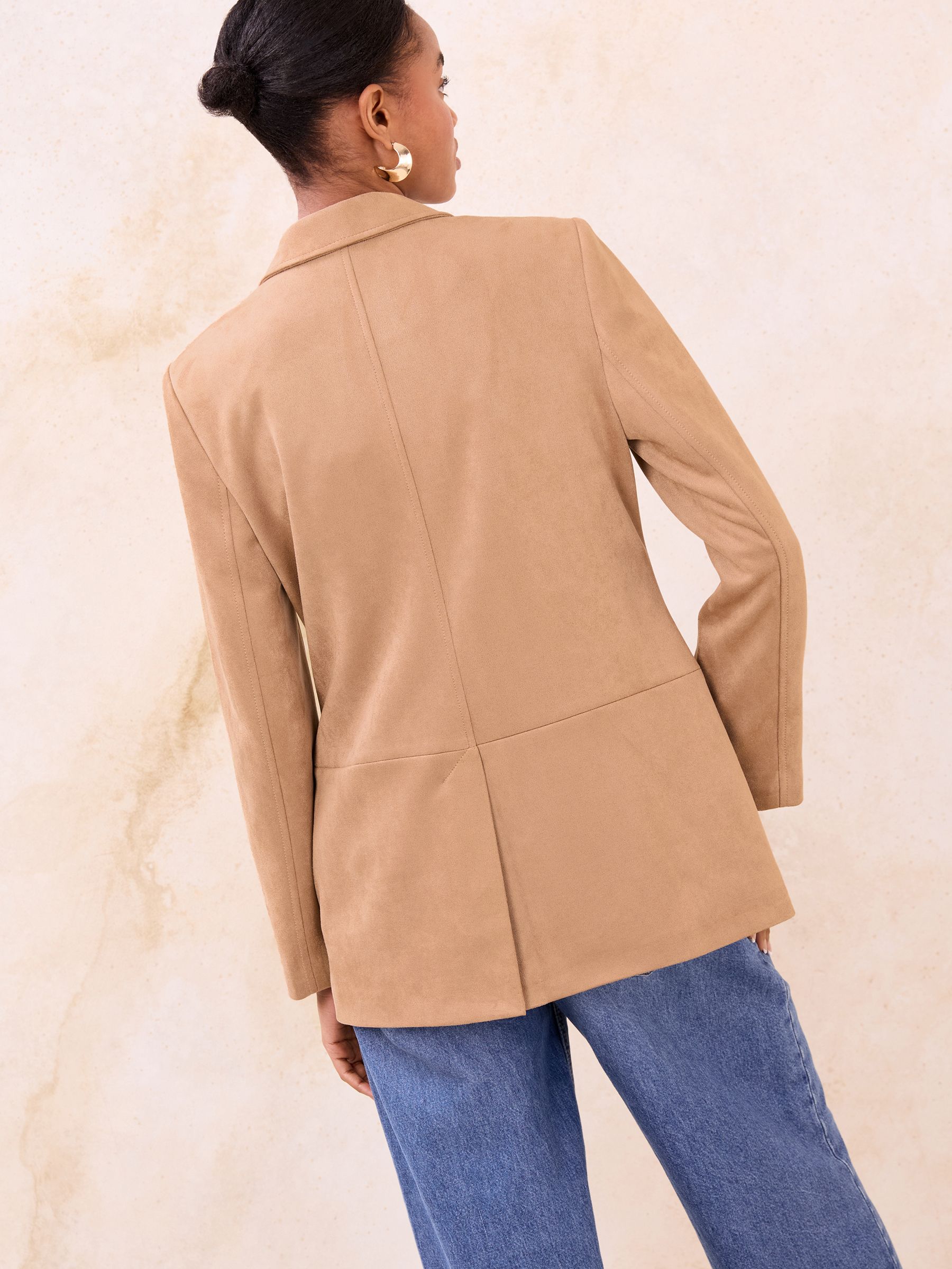 Lipsy Neutral Brown Faux Suede Single Breasted Blazer