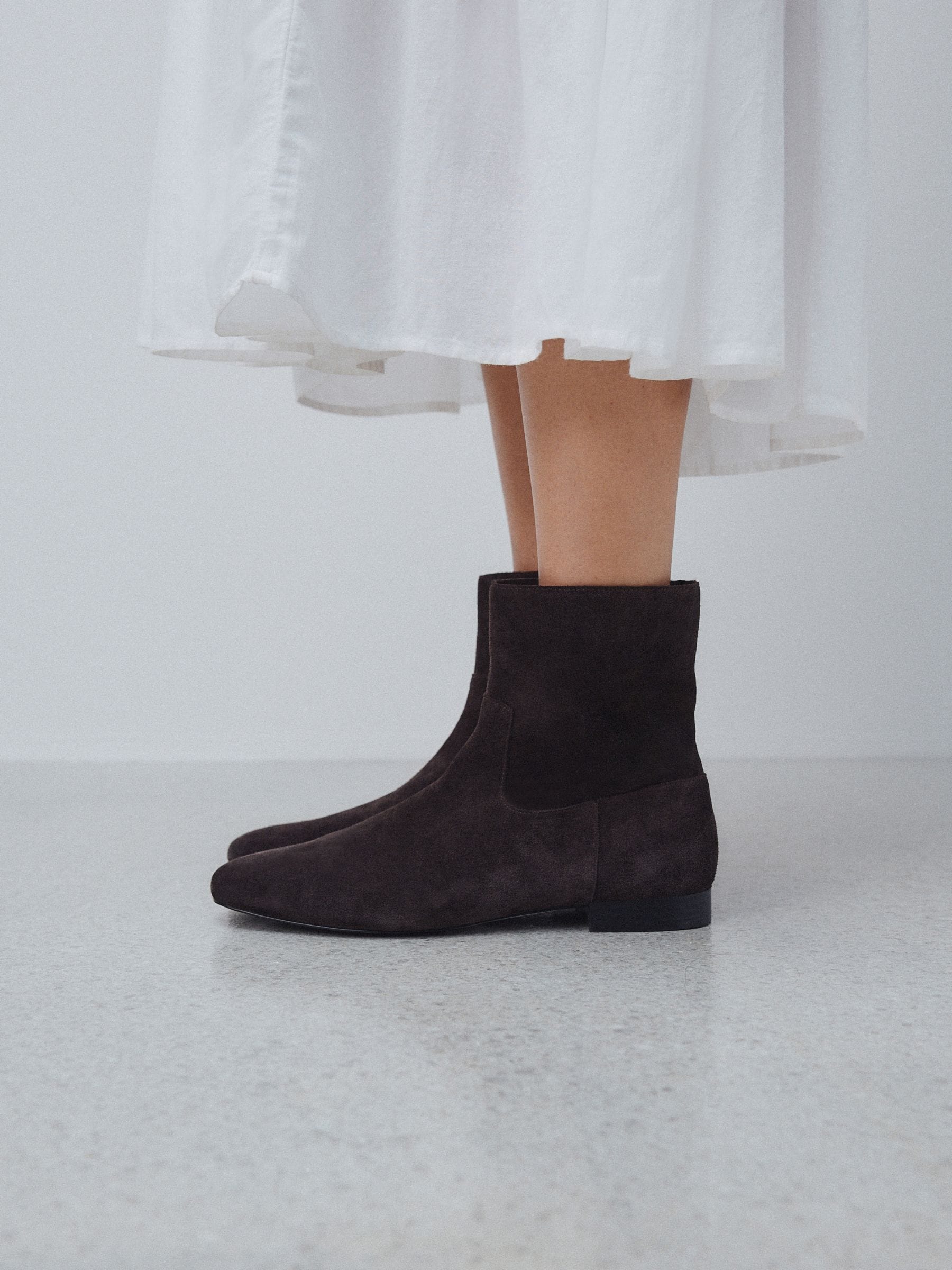 Chocolate Brown Suede Forever Comfort® Flat Ankle Boots
