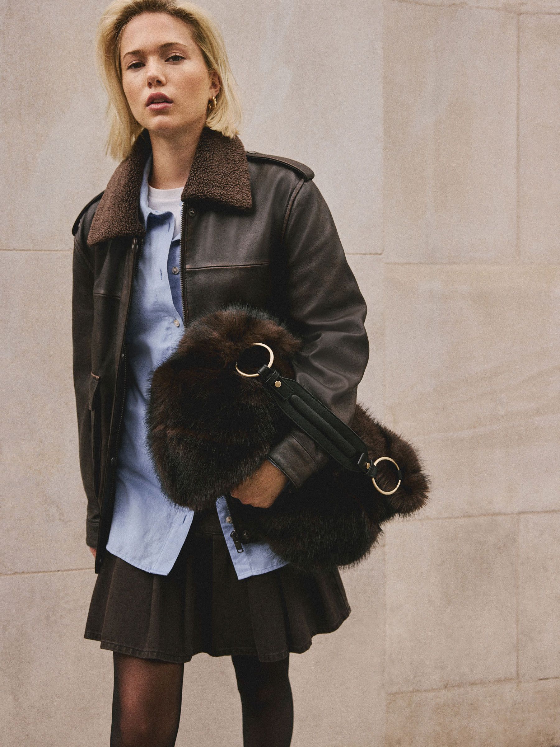 Chocolate Brown Faux Fur Shoulder Bag