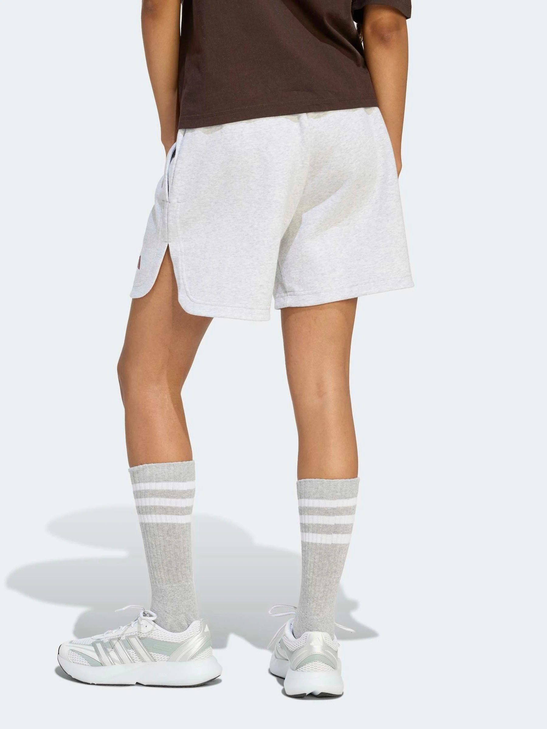adidas Light Grey 3 Stripe Studio Fleece Shorts
