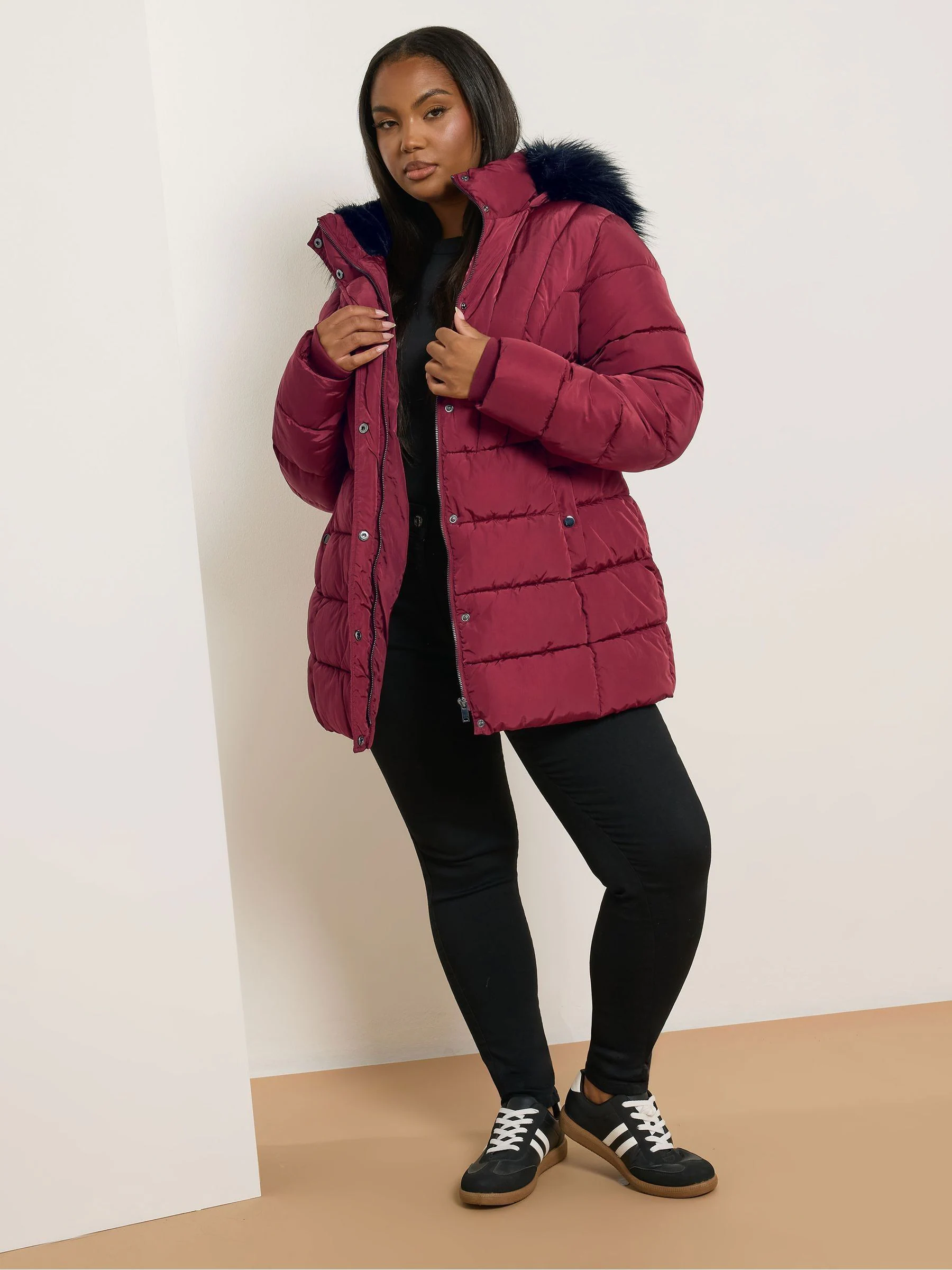 Yours Curve Red Short Puffa Coat
