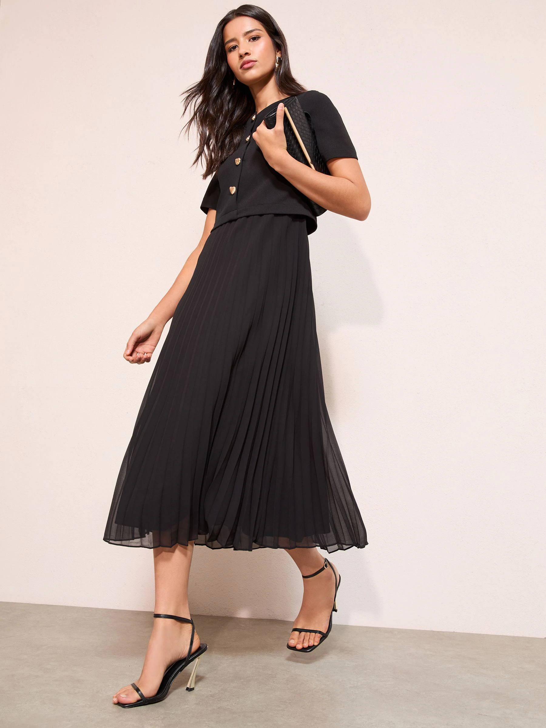 Friends Like These Black Button Down 2-In-1 Pleated Dress