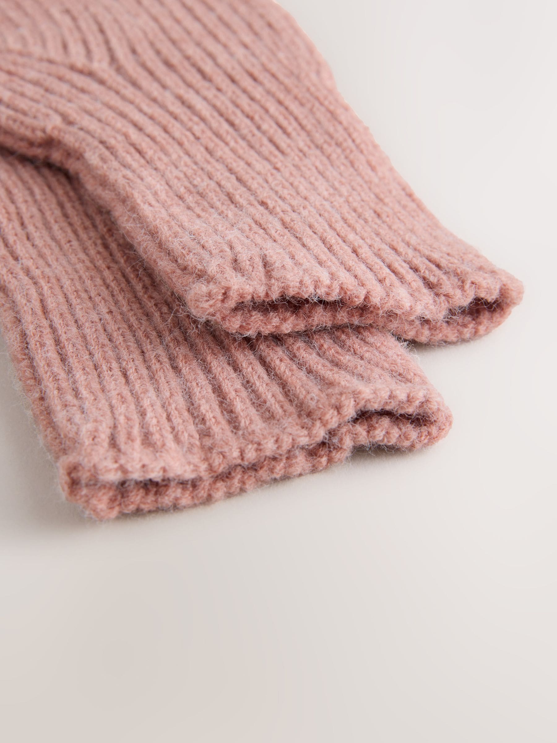 Pink Rib Knit Gloves