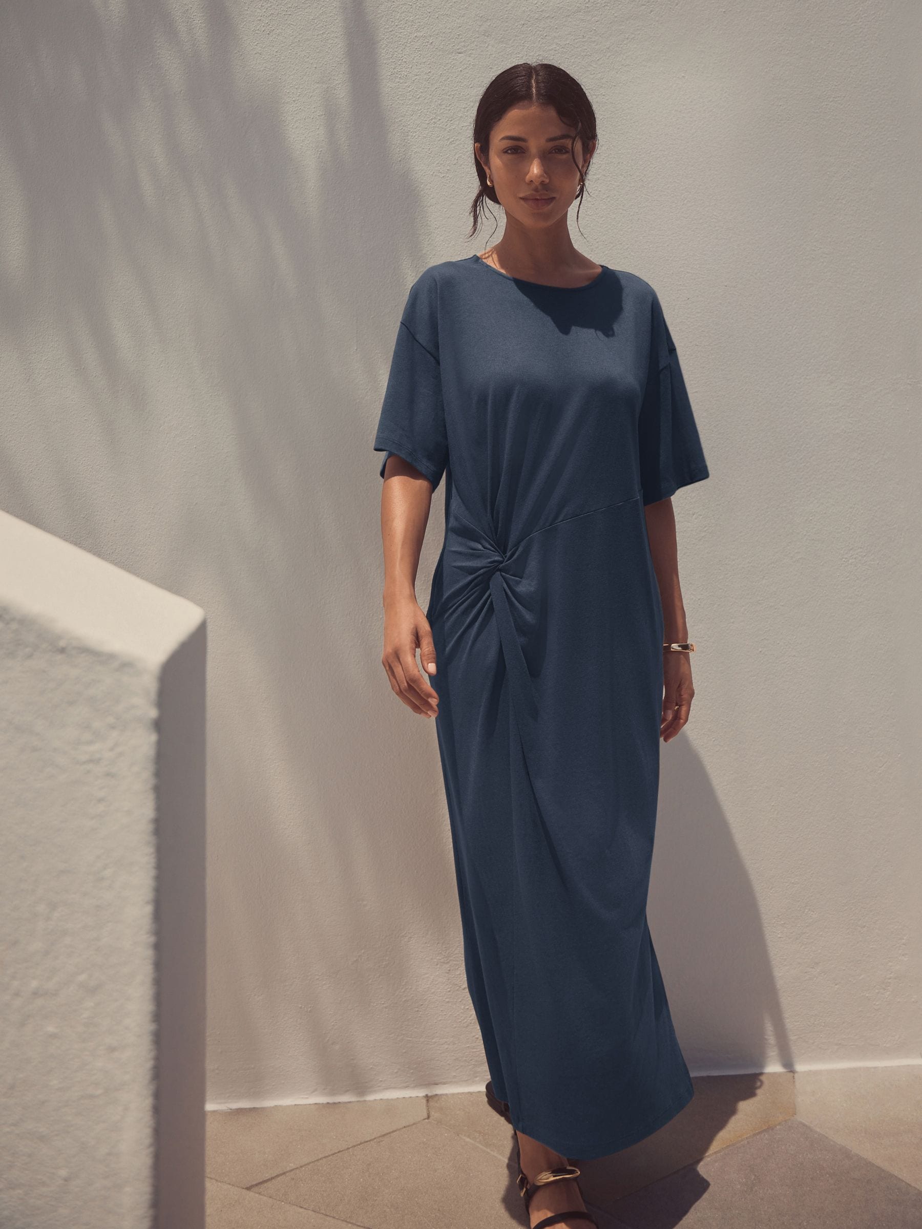 Blue Jersey Twist T-Shirt Summer Dress