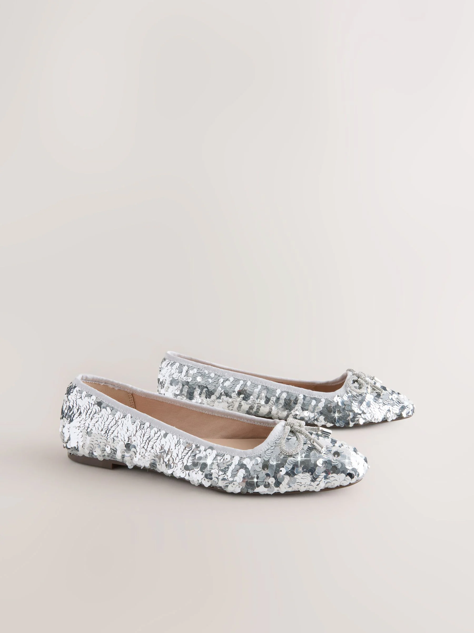 Silver Sequin Standard/Wide Fit Round Toe Ballerina Shoes