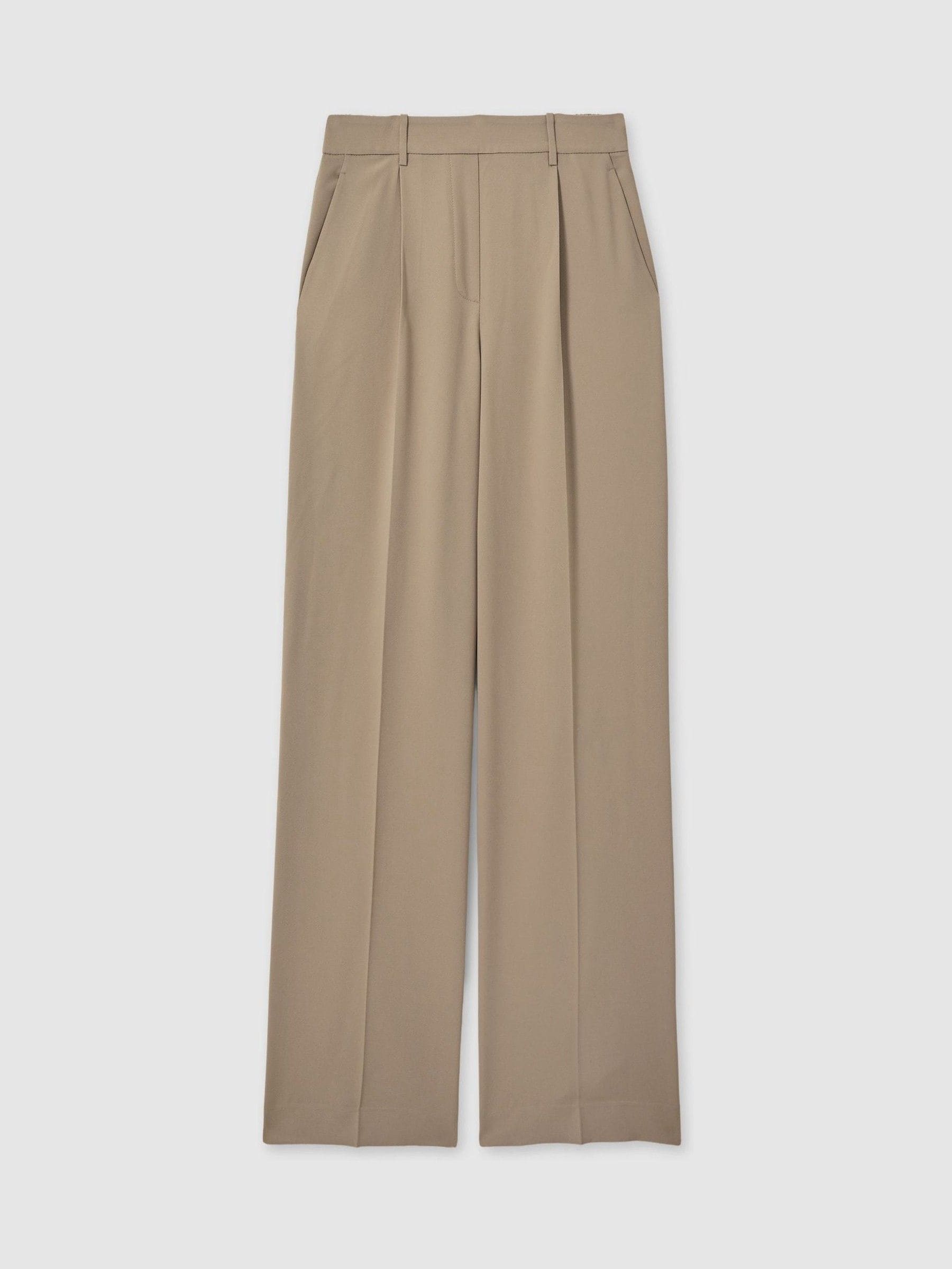 Reiss Mink Neutral Eden Elasticated-Waist Wide-Leg Twill Trousers
