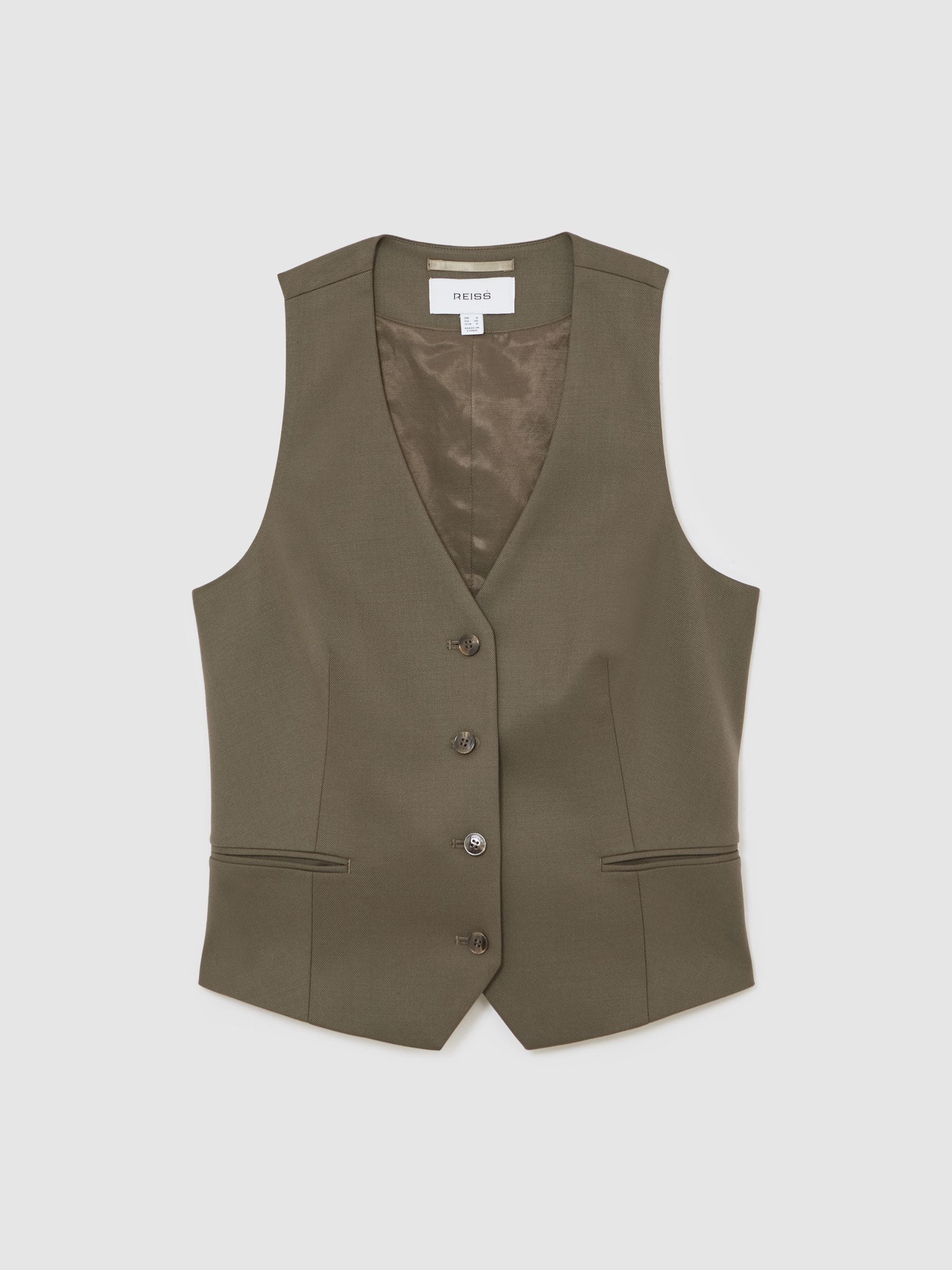 Reiss Green Solene Wool-Blend Tailored Waistcoat