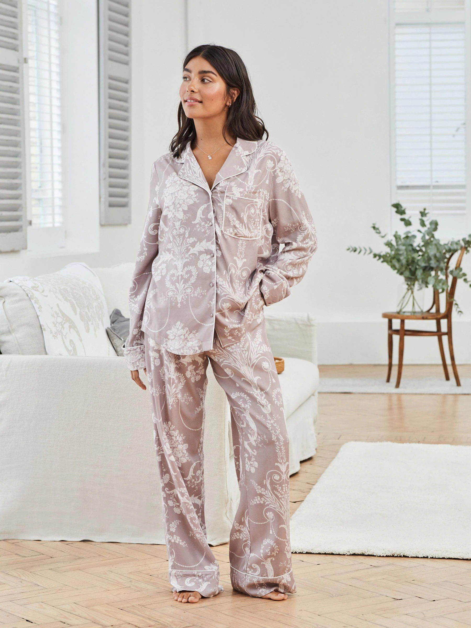 Laura Ashley Mauve Pink Josette Button Through Pyjamas