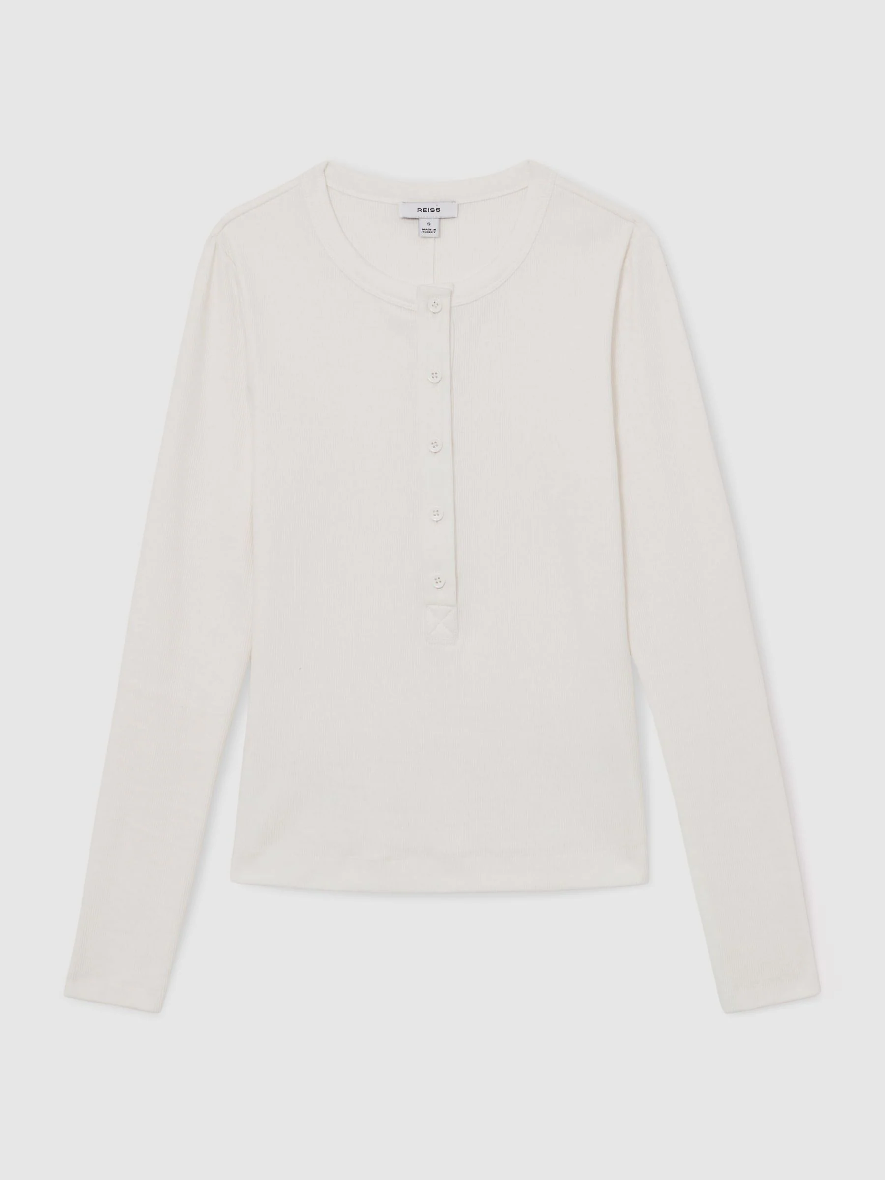 Reiss White Rina Stretch-Cotton Half-Button Top