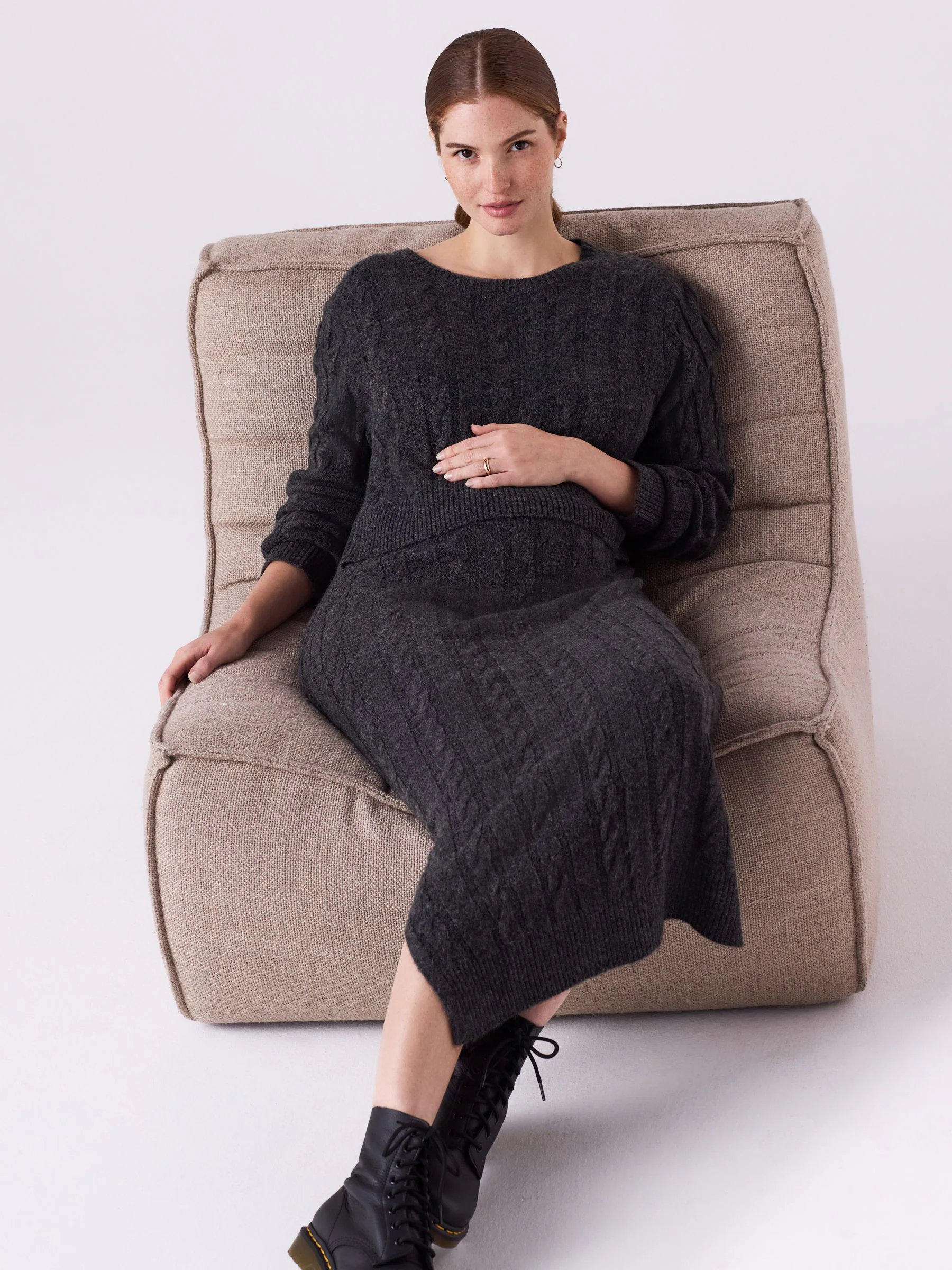Charcoal Grey Maternity Knitted Nursing Dress