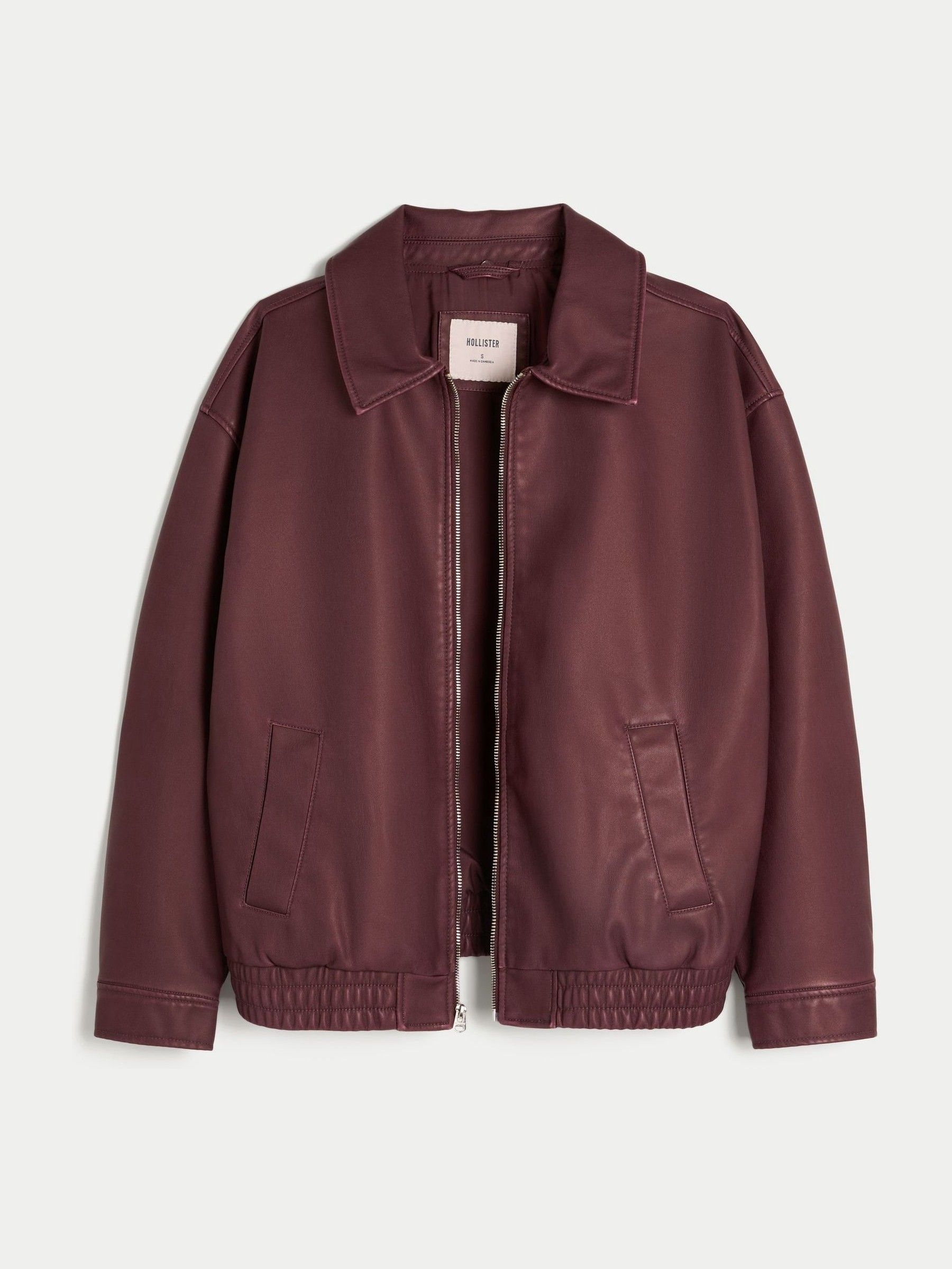 Hollister Faux Leather Bomber Jacket With Removable Collar