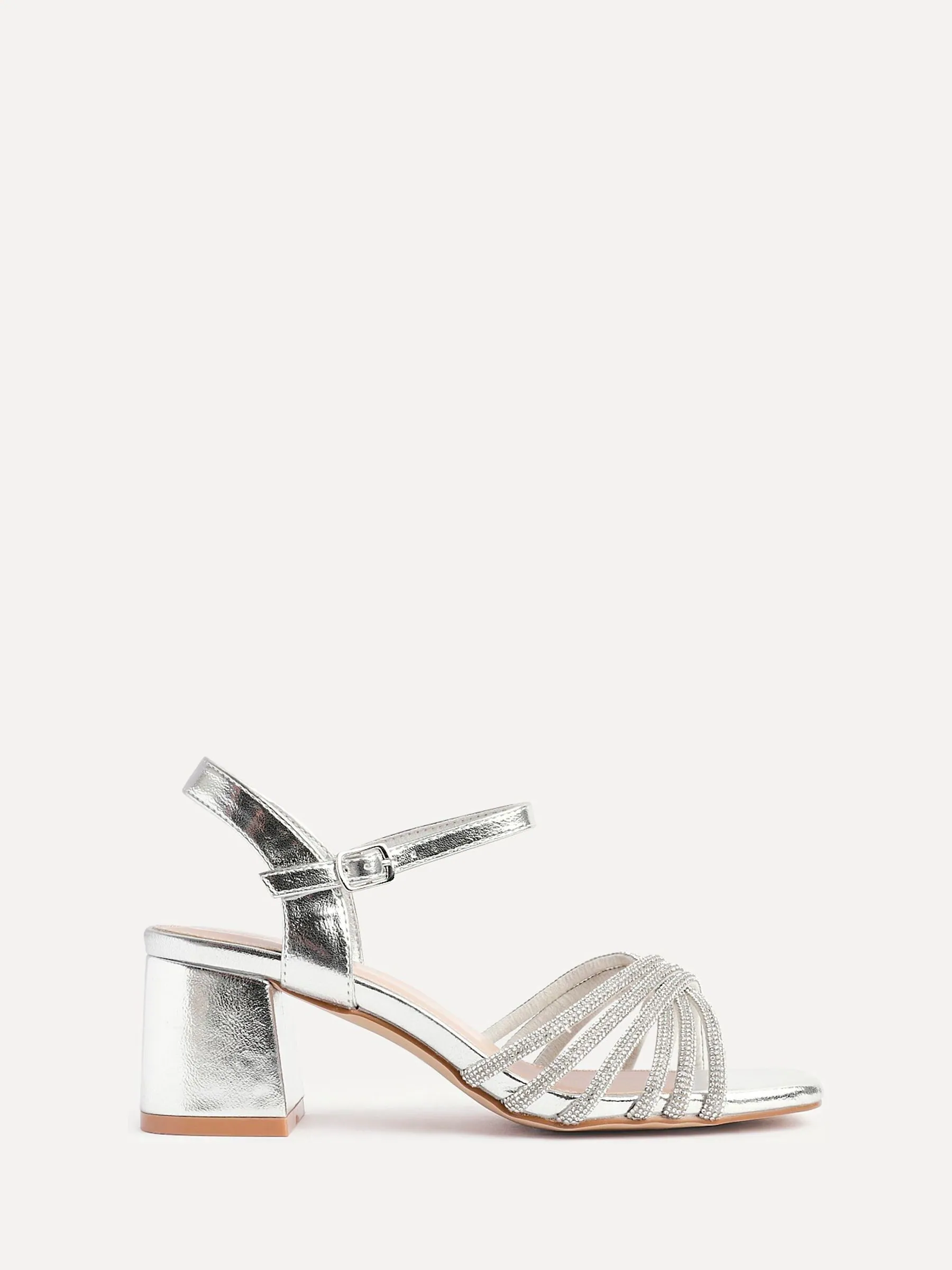 Linzi Silver Strictly Wide Fit Diamante Crossover Heeled Sandals