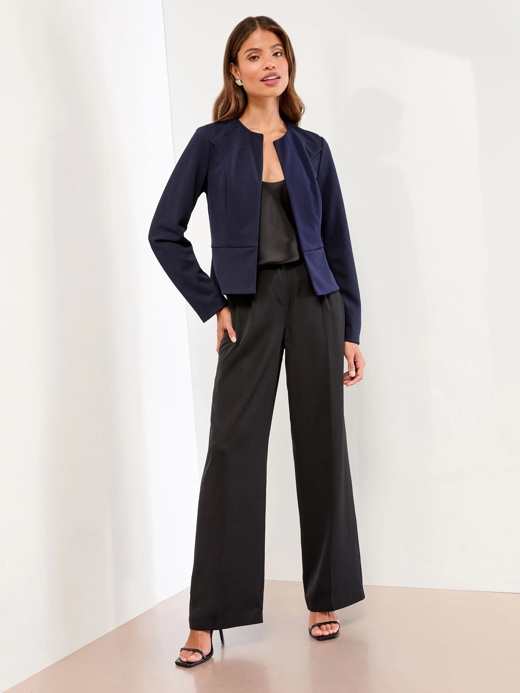 Lipsy Navy Blue Cropped Collarless Blazer