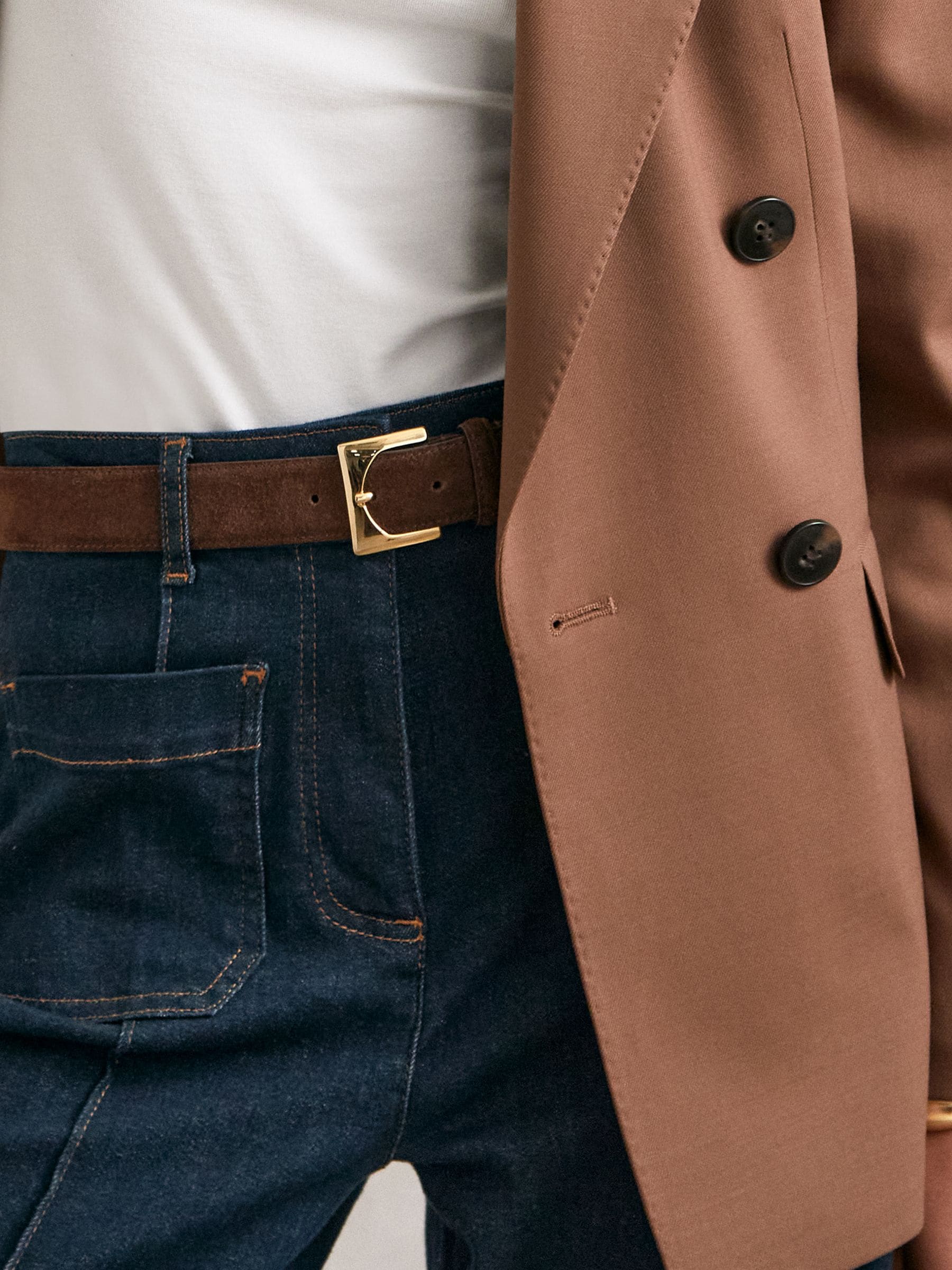 Reiss Chocolate Belinda Suede Square-Buckle Belt