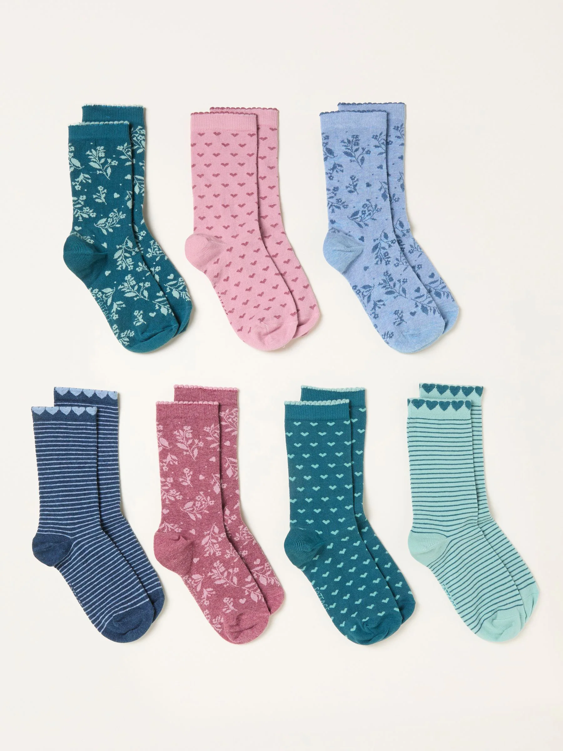 FatFace Green Floral 7 Pairs of Socks
