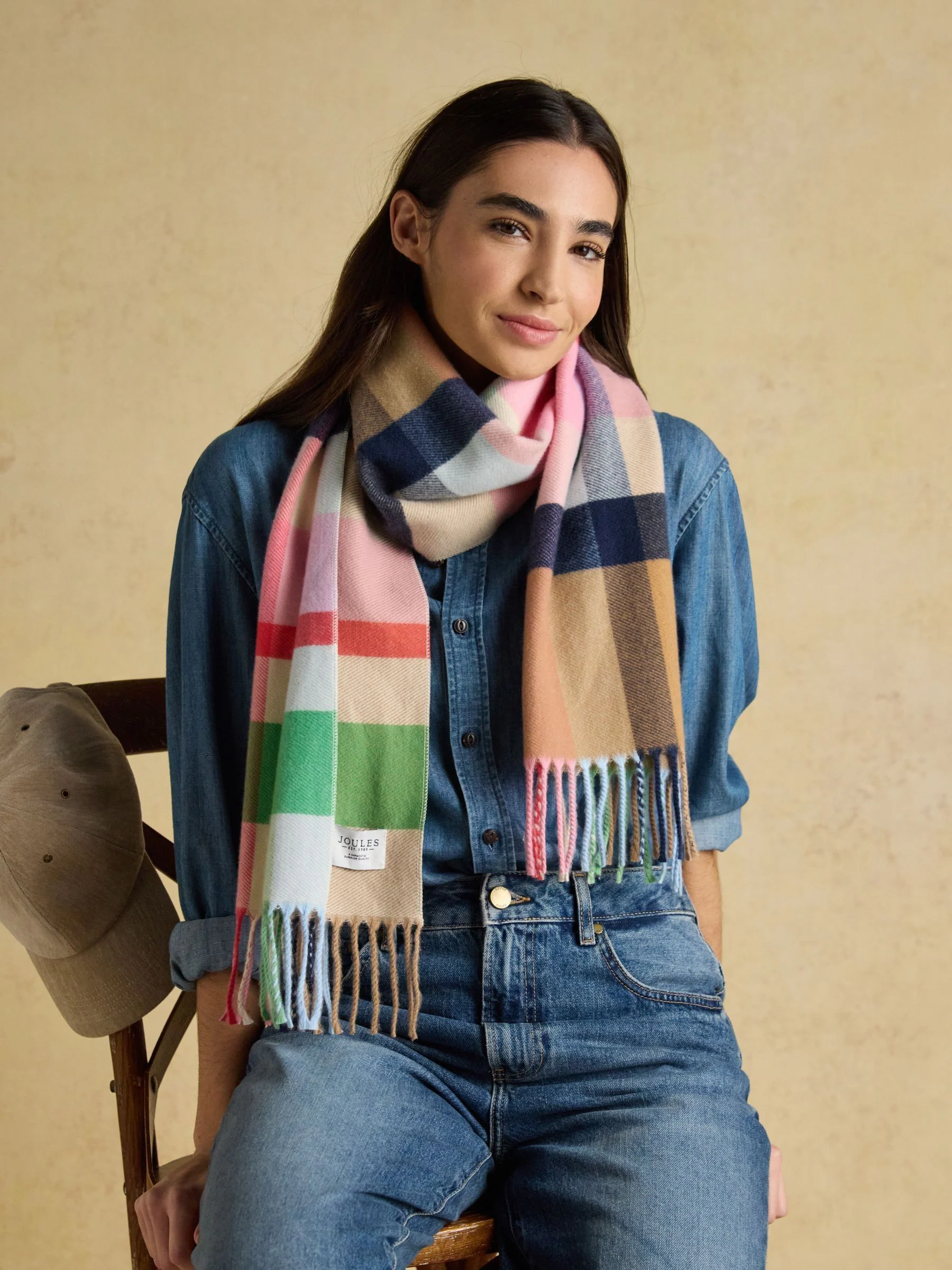 Joules Langtree Pink & Green Large Scarf