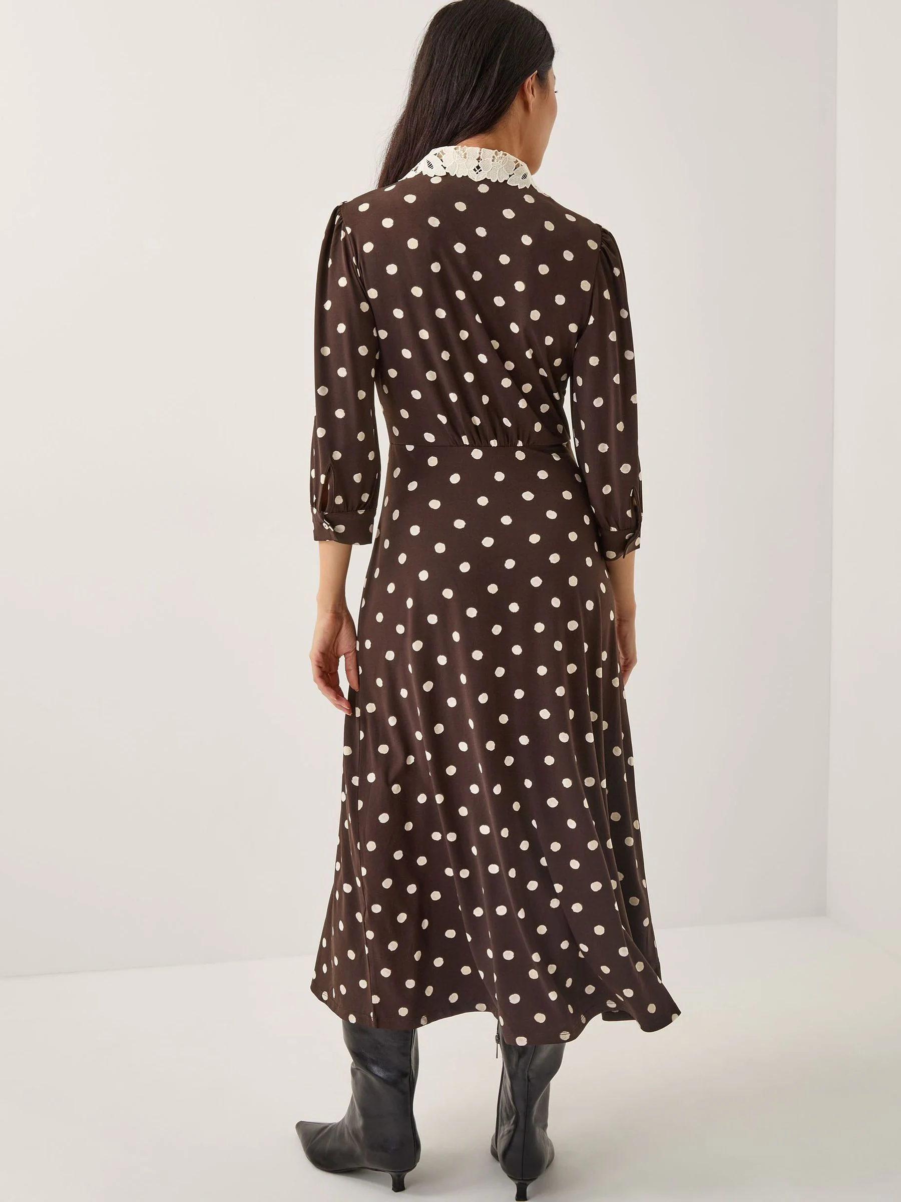 Monsoon Brown Paris Polka Dot Jersey Midi Dress