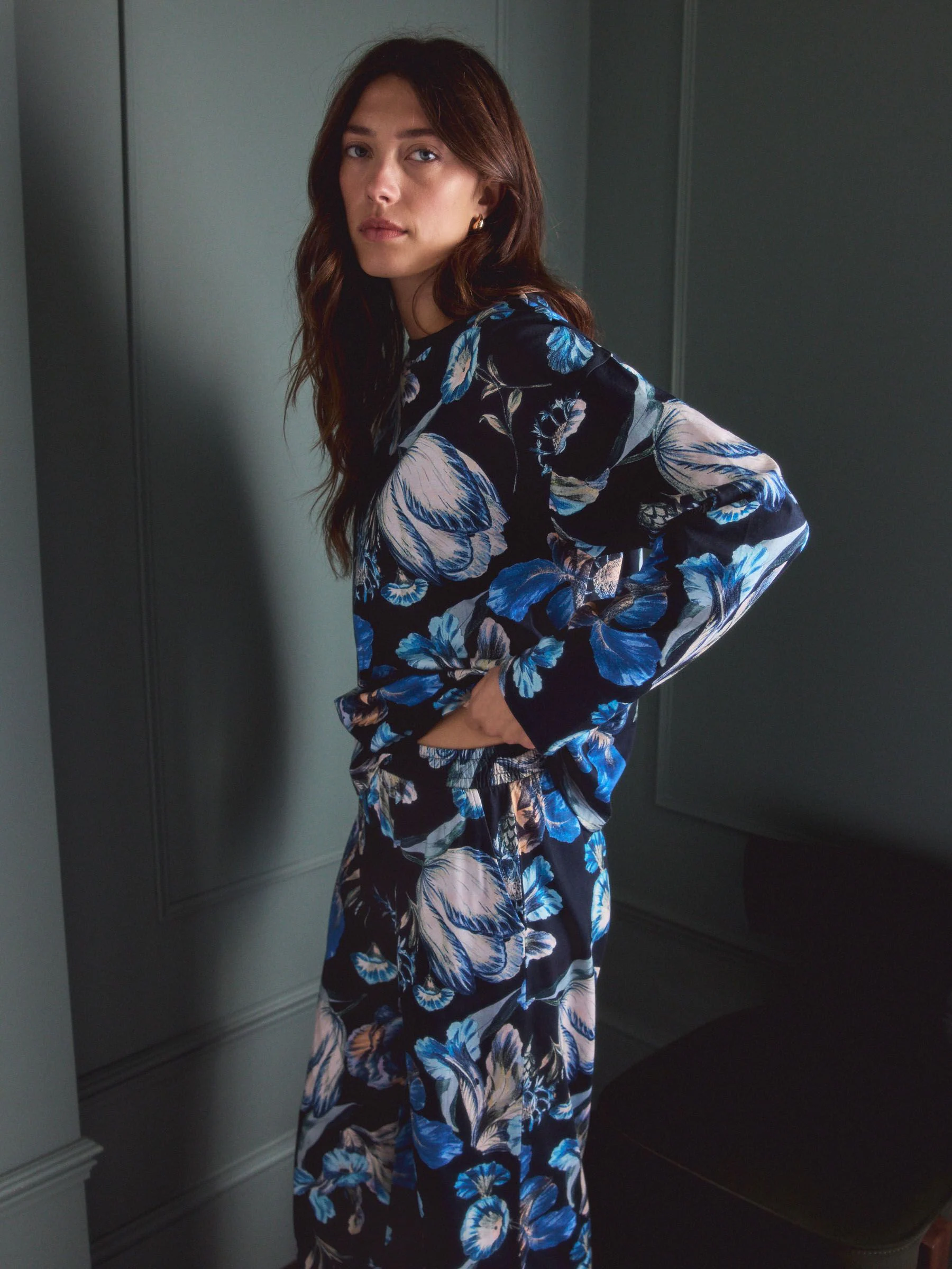 Blue Floral Kew Collection Long Sleeve Pyjamas