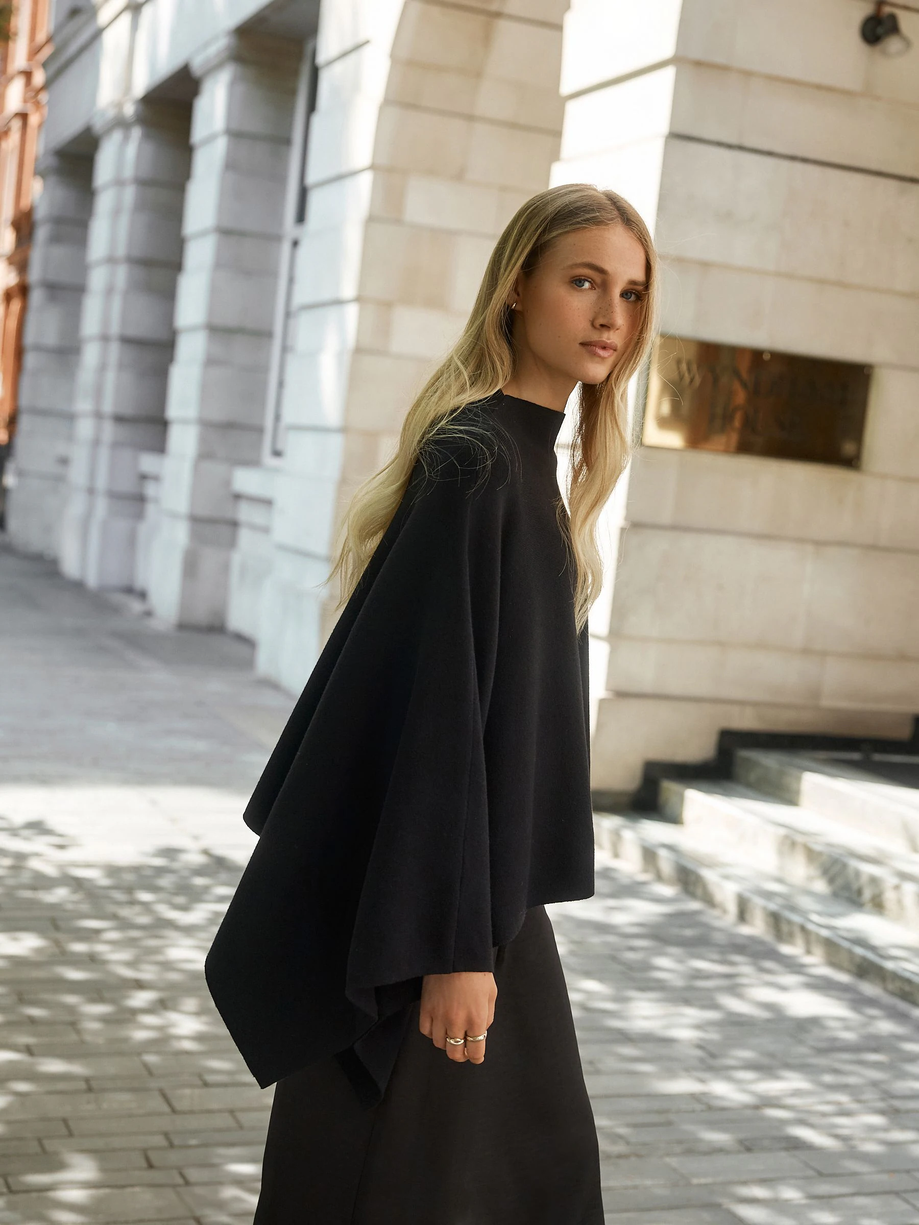 Black Fine Knit Cape Poncho
