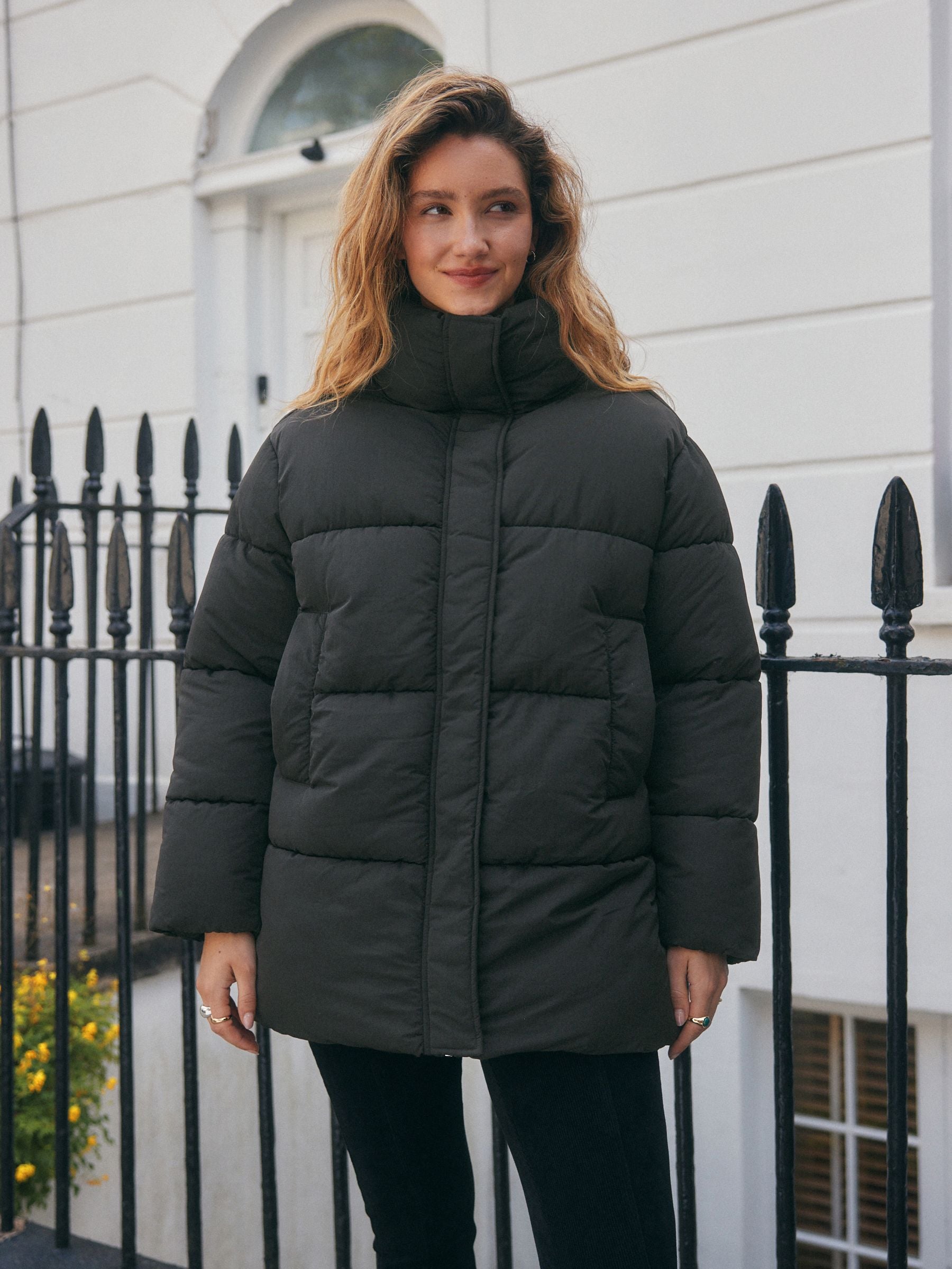 Black Shower Resistant Mid Length Padded Coat