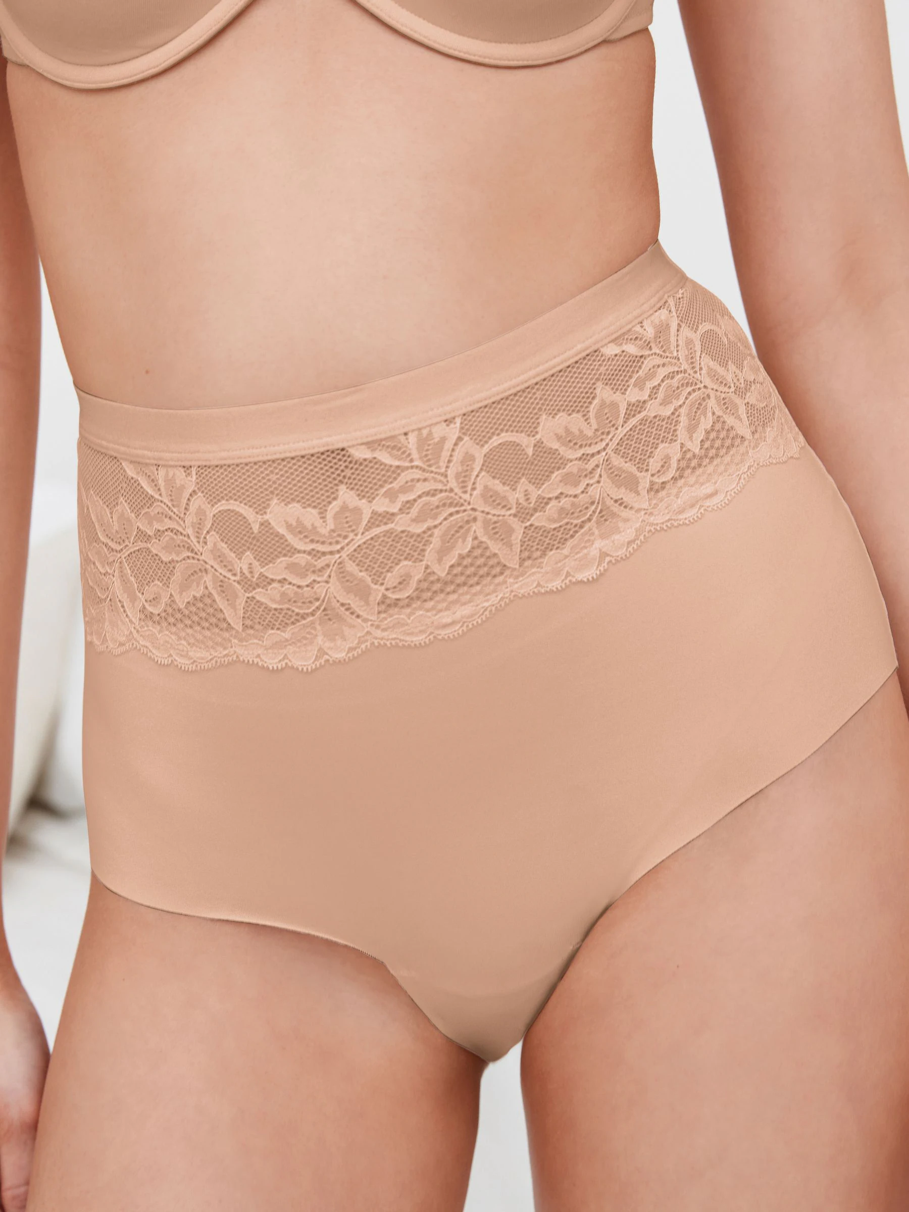 Black/Nude High Waist Lace Tummy Control Light Shaping Knickers 2 Pack