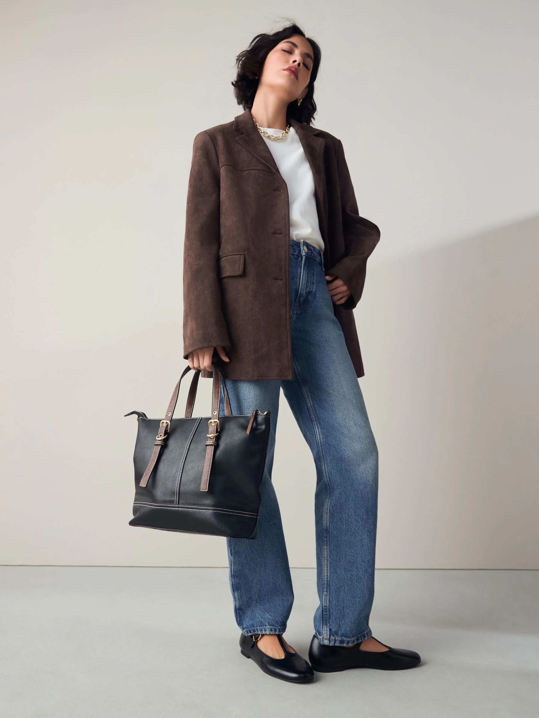 Black Buckle Hand Held Bag