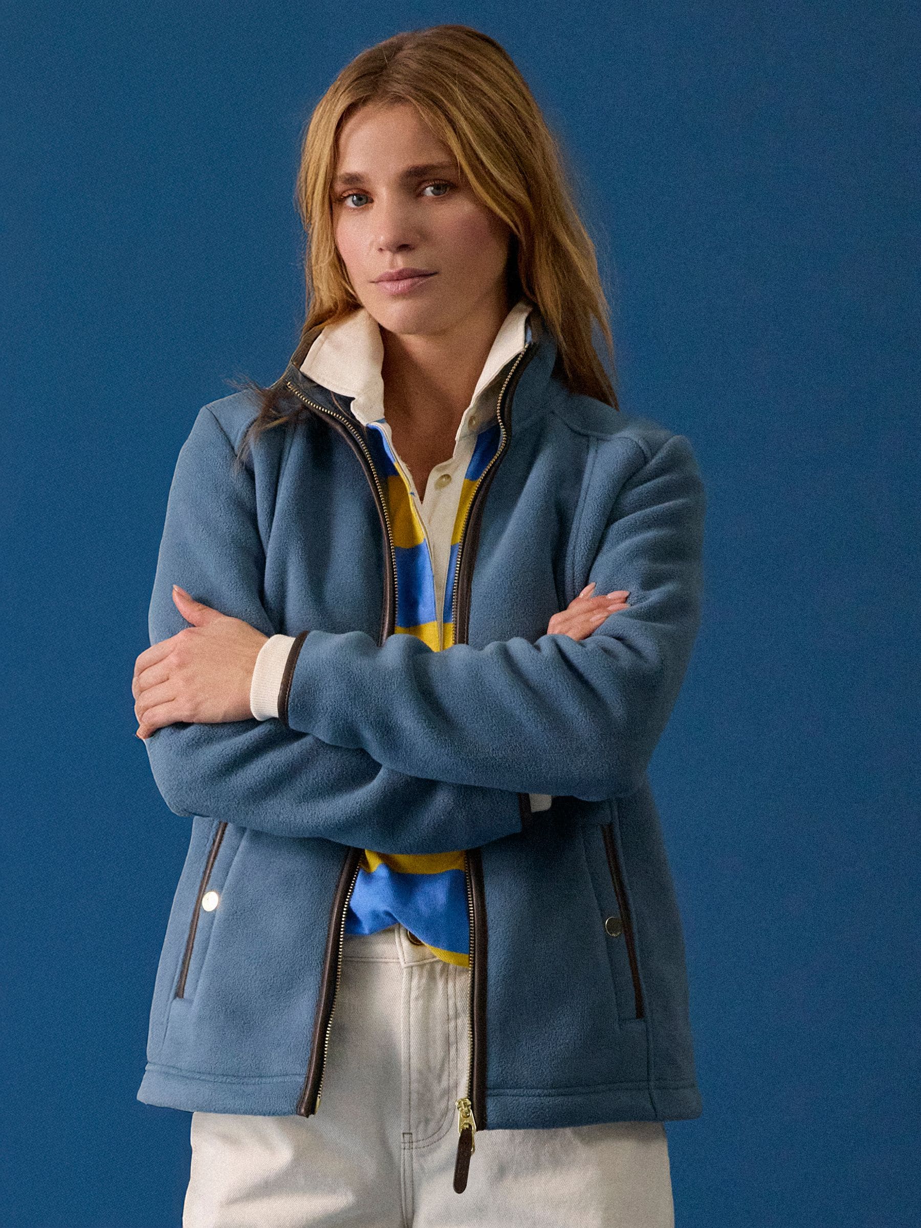 Joules Heritage Chambray Blue Zip Through Fleece