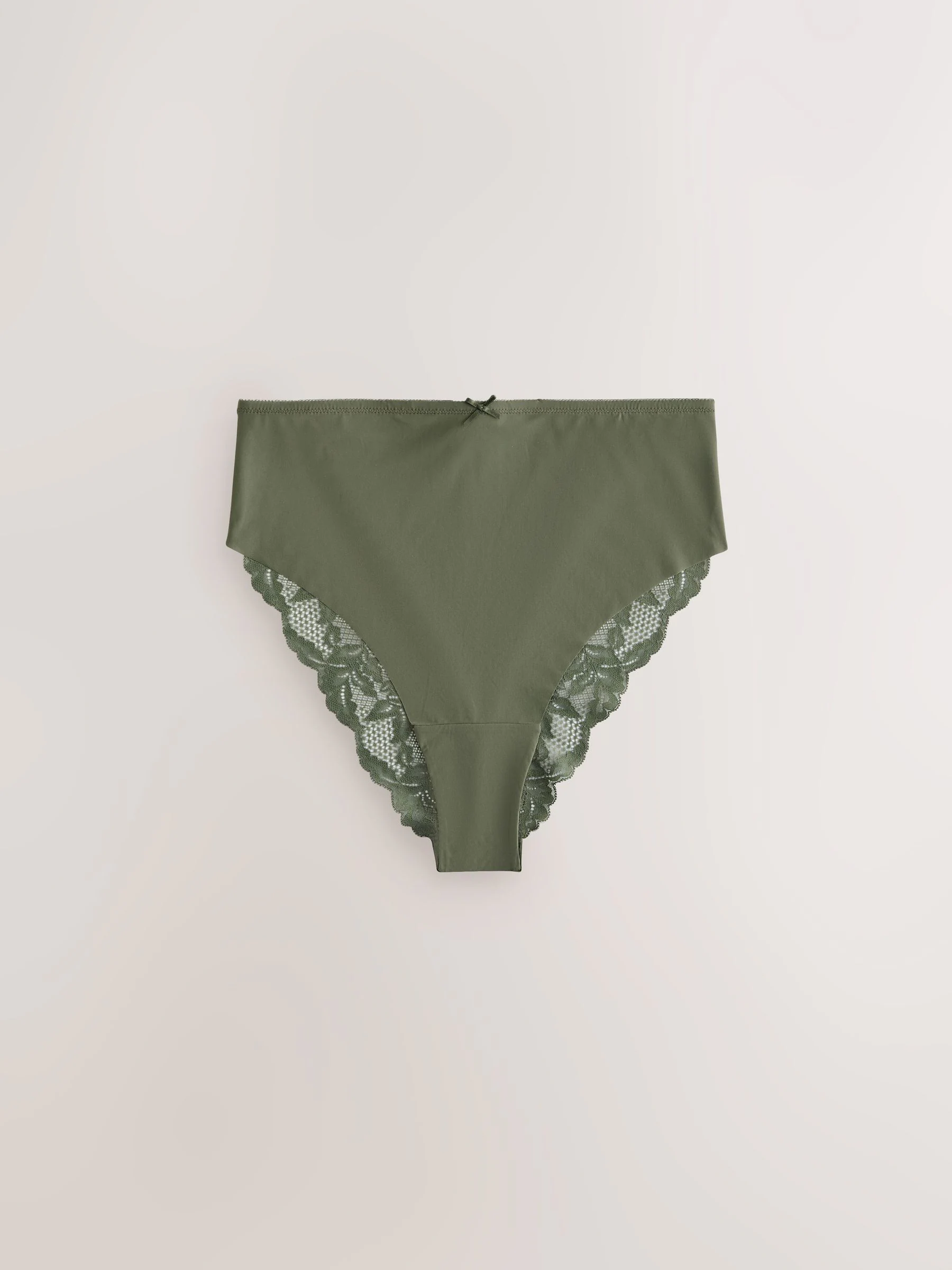 Sage Green High Waist High Leg No VPL Lace Back Briefs 5 Pack