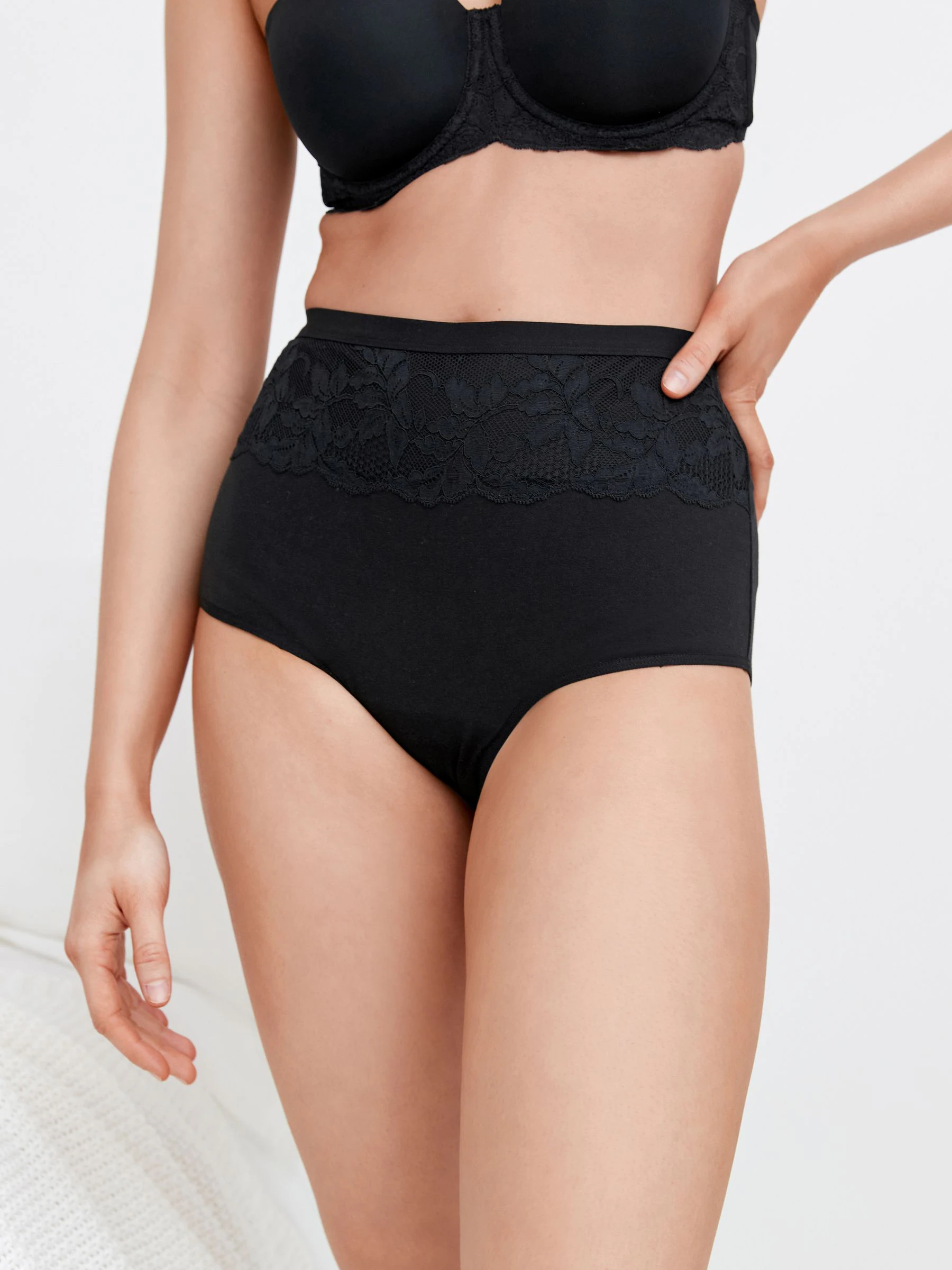 Black/White Cotton Tummy Control Shaping High Waist Knickers 2 Pack