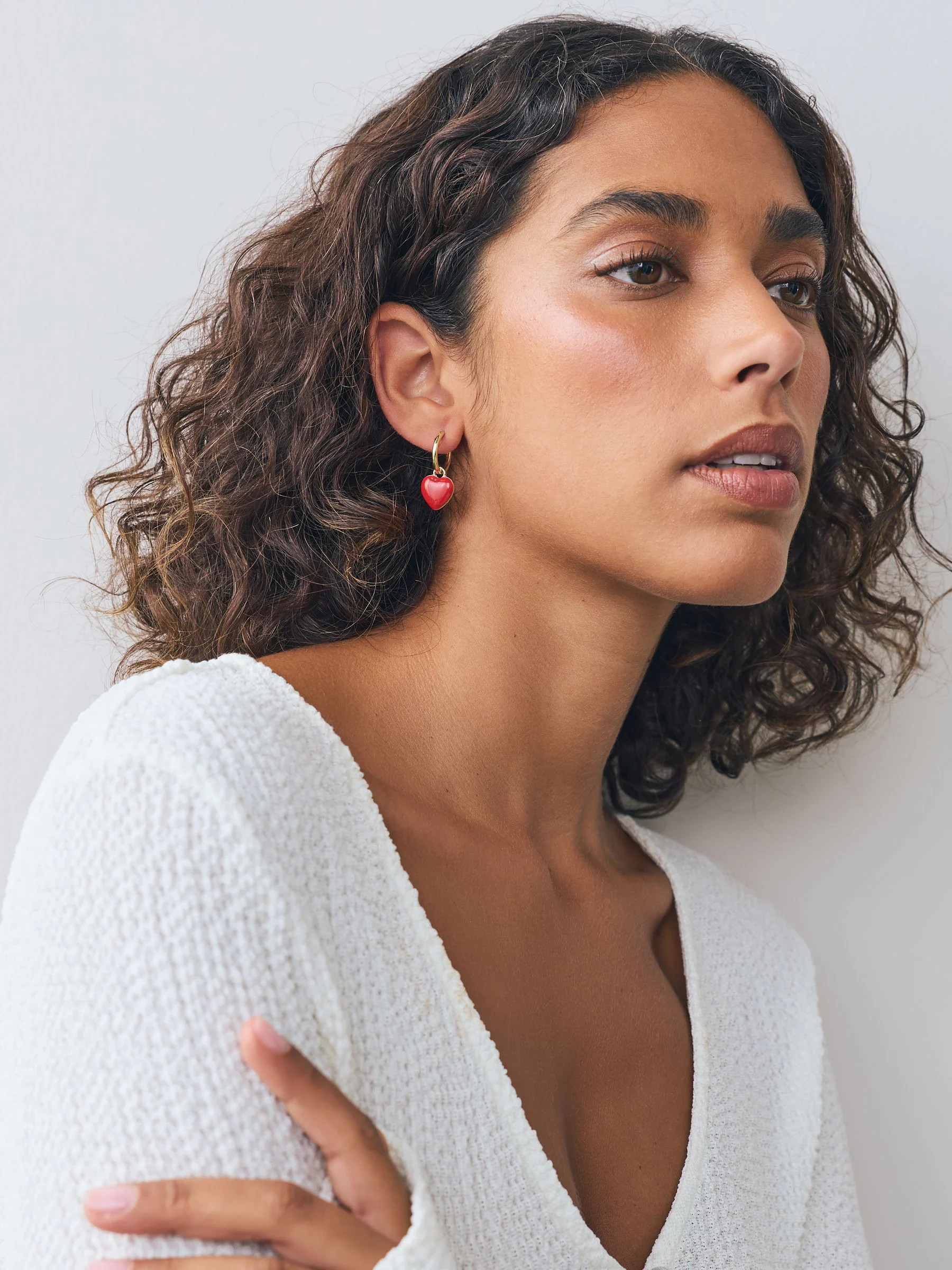 Red/Gold Tone Heart Hoop Earrings