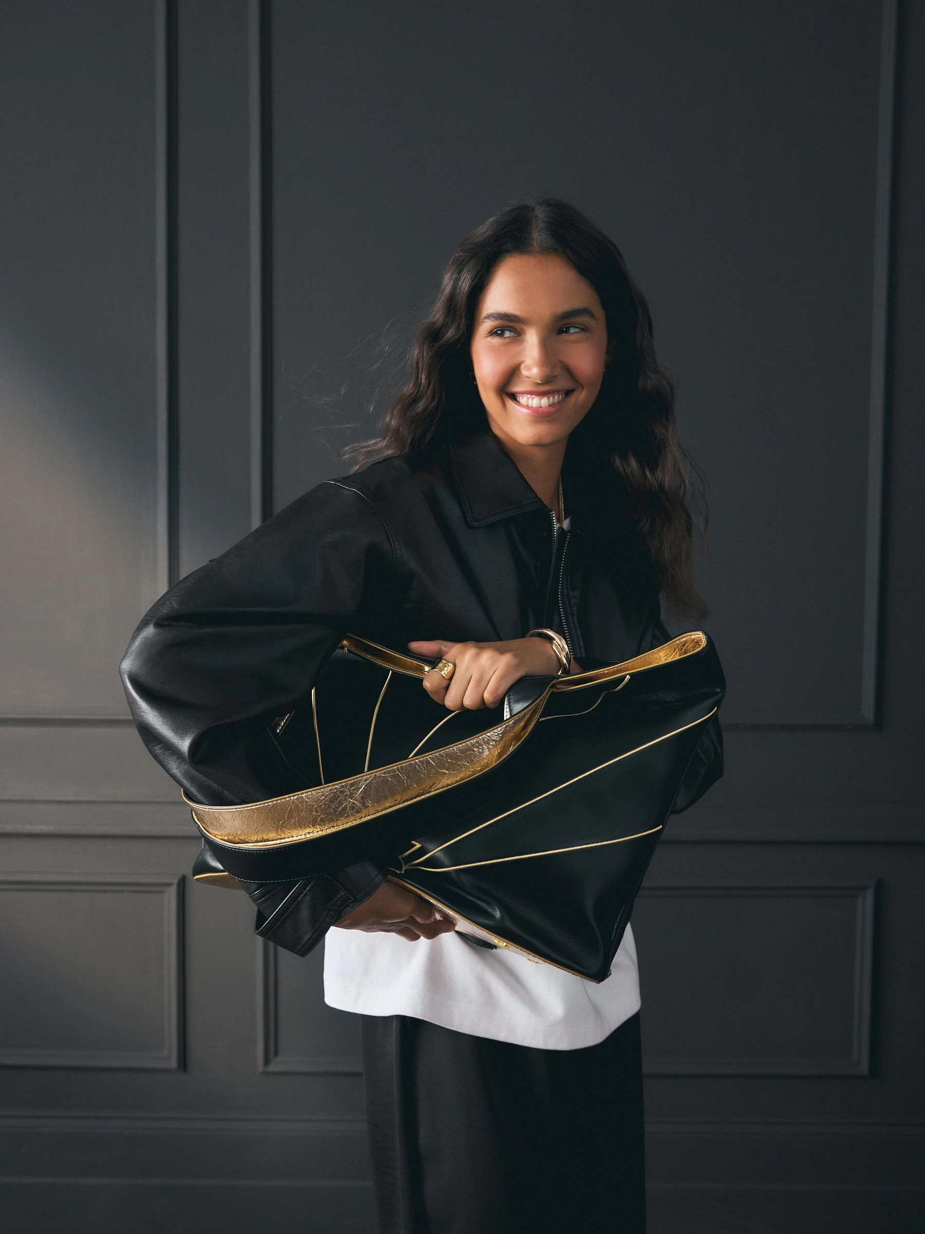 Rockett St George Black Gold Star Large Tote Bag