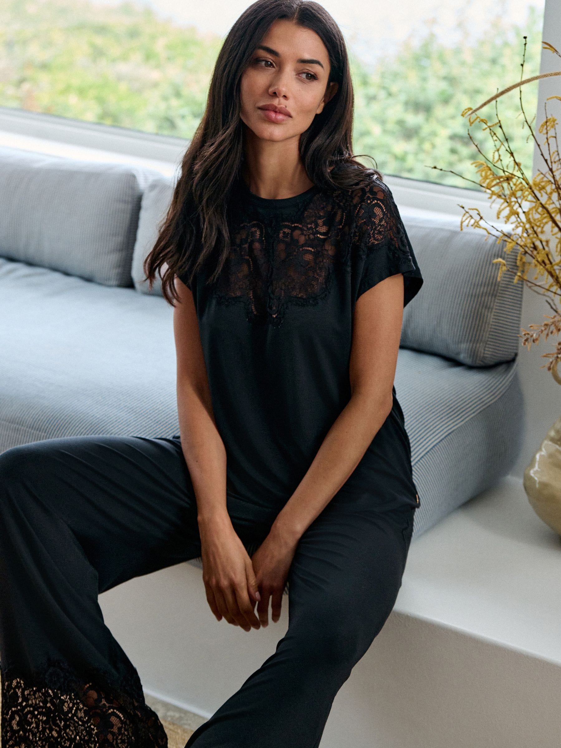 B by Ted Baker Modal Lace Trim Black Pyjamas Set