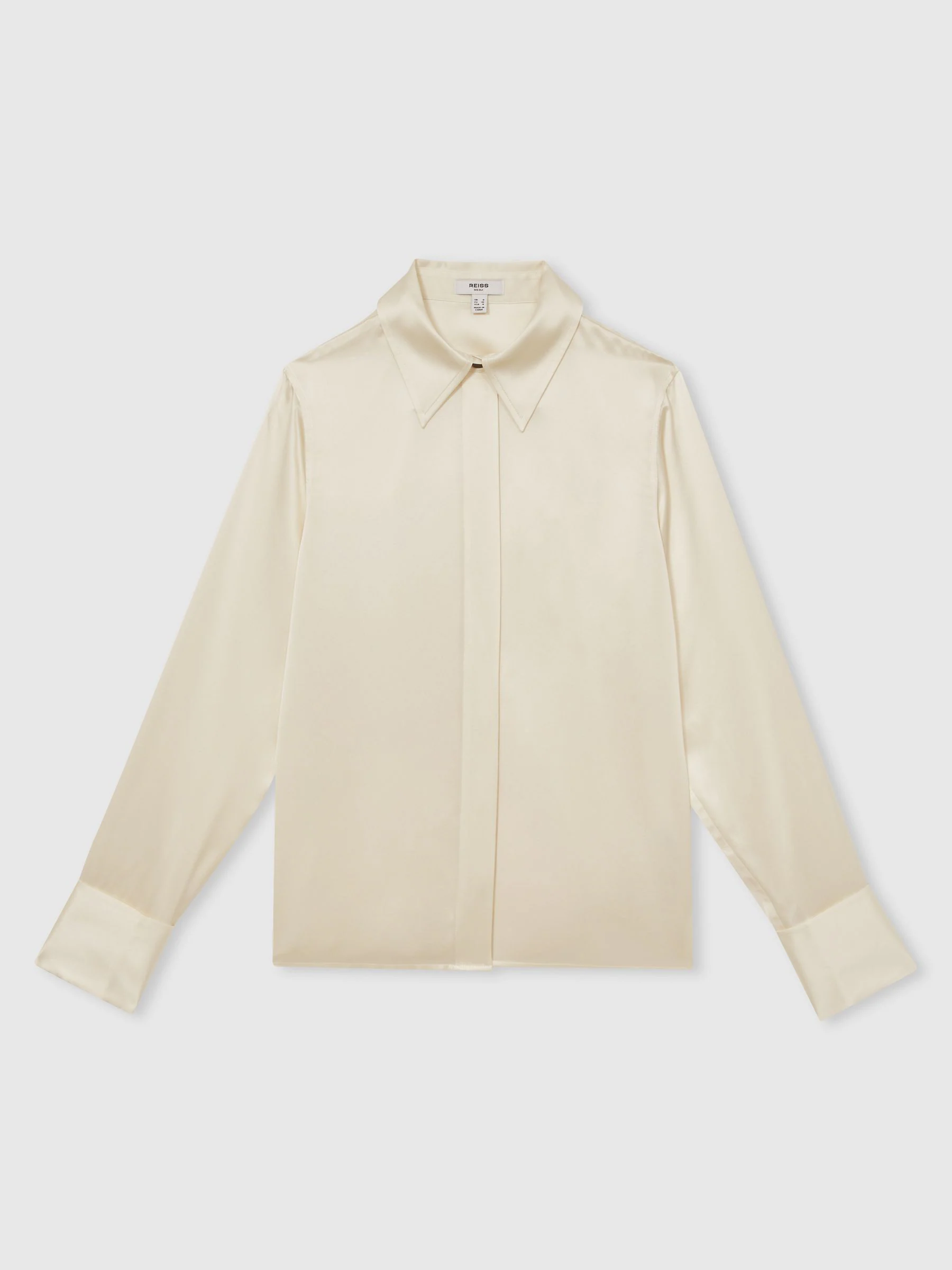 Reiss Ivory Ameira Silk-Satin Concealed-Placket Shirt