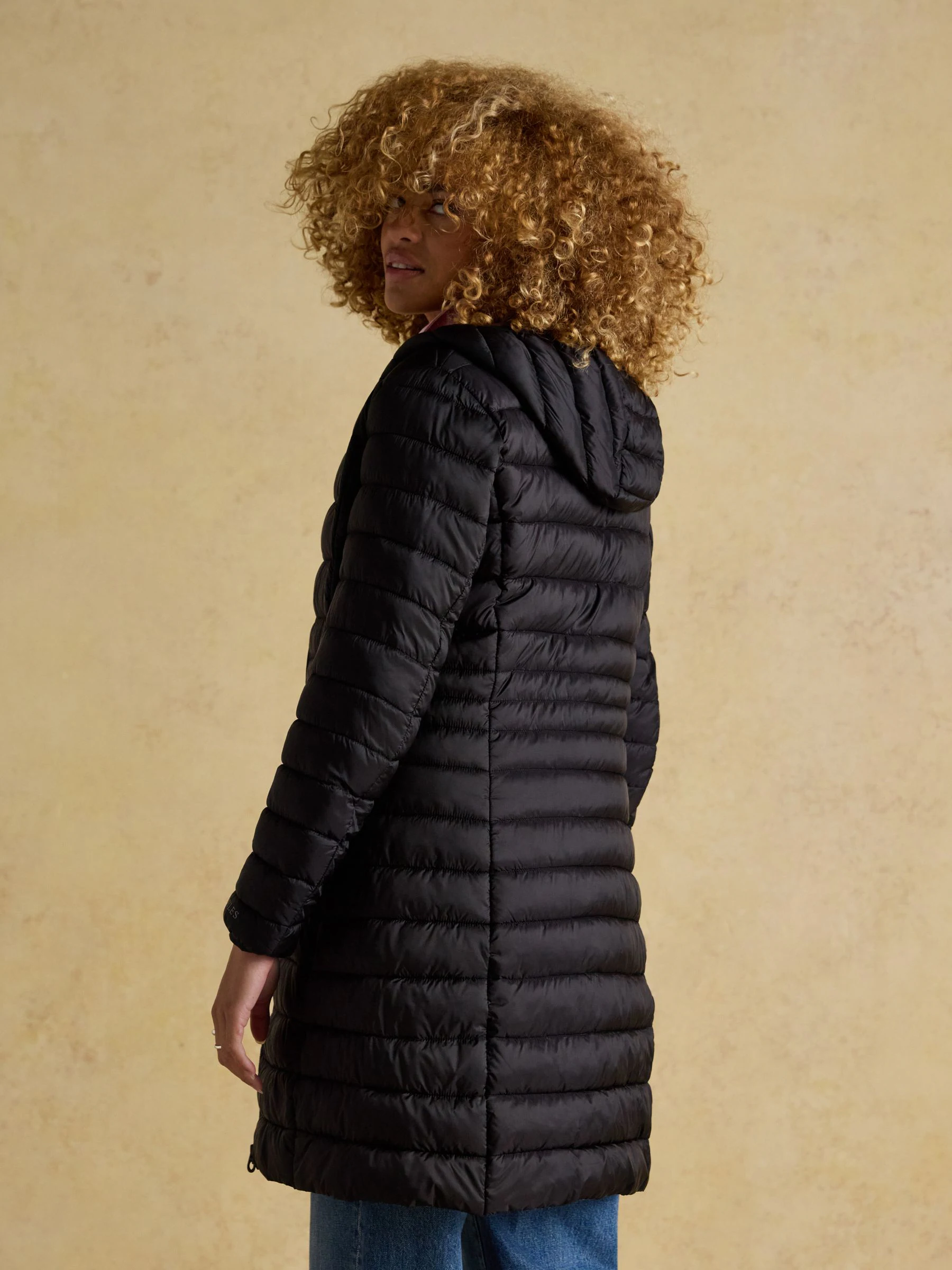 Joules Kenley Black Showerproof Long Padded Coat with Hood