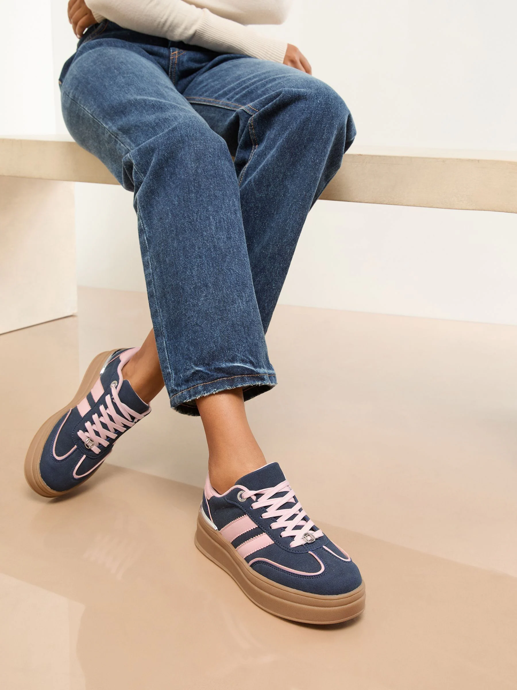 Lipsy Navy Faux Suede Chunky Platform Sports Trainer