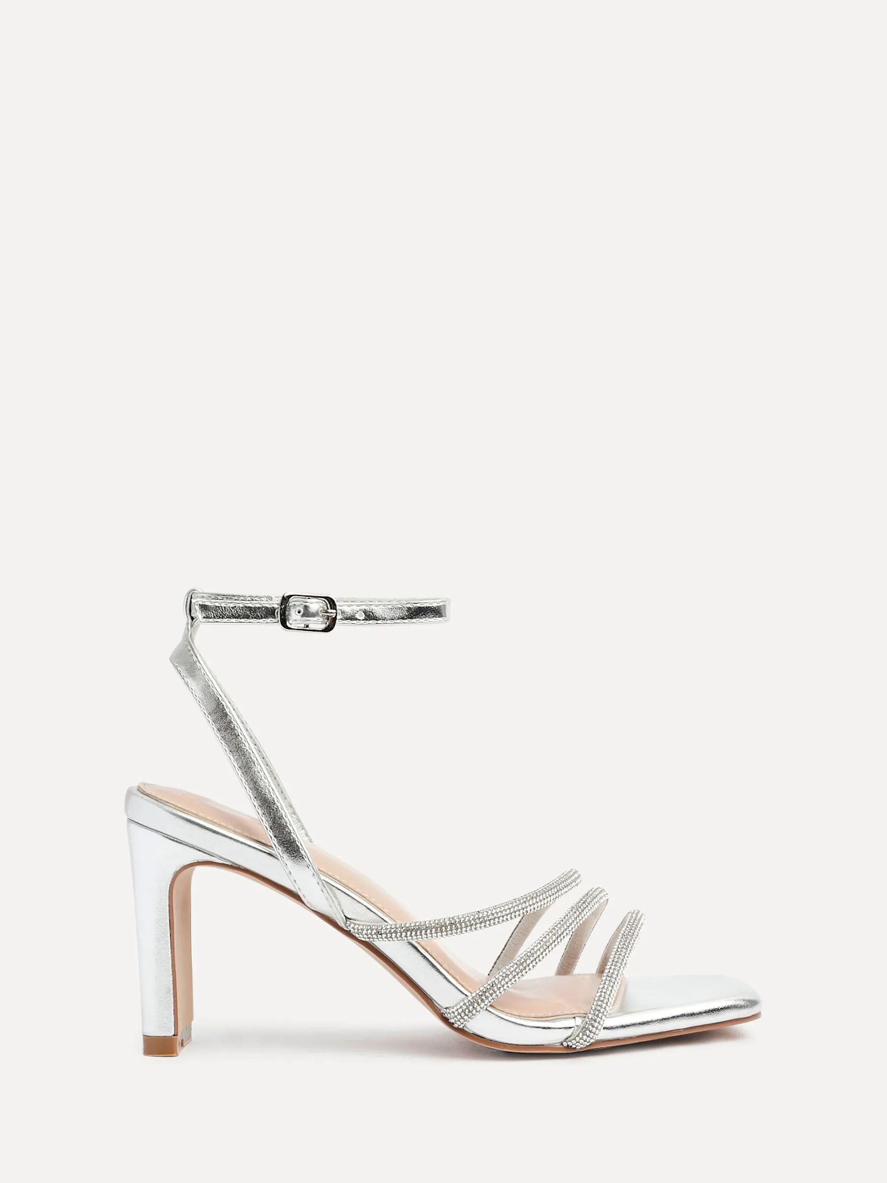 Linzi Silver Glimmer Diamante Block Heel Sandals