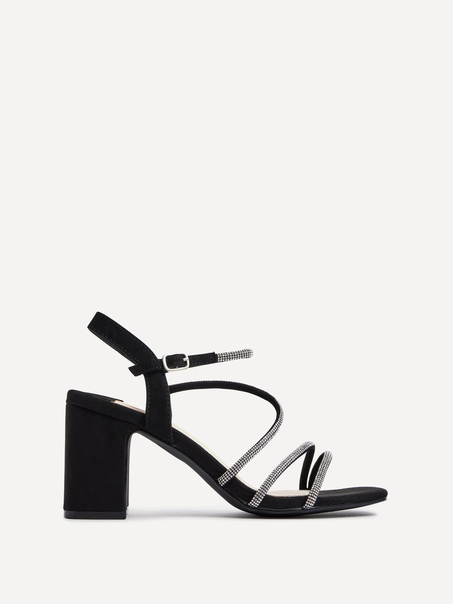 Linzi Black Kira Strappy Diamante Block Heeled Sandals
