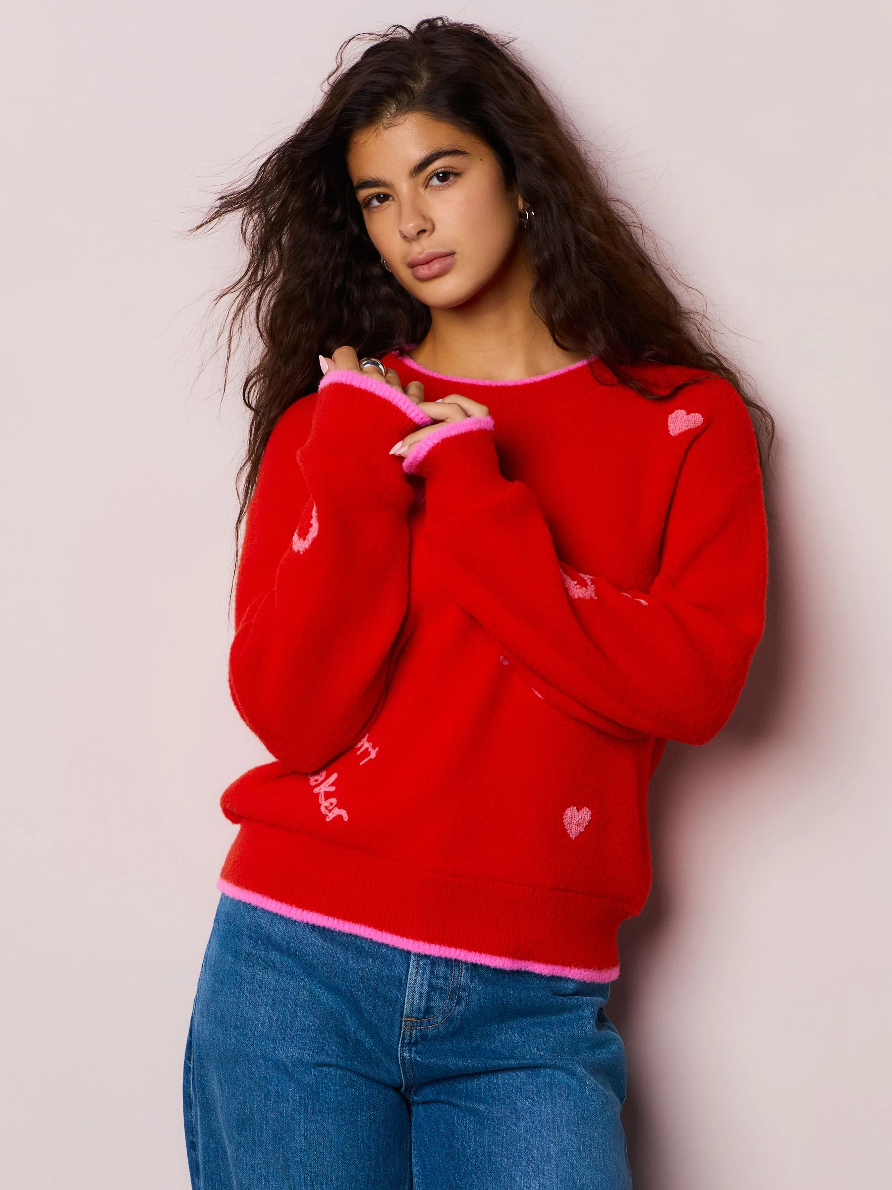 Red/Pink Cosy Embroidered Valentines Jumper