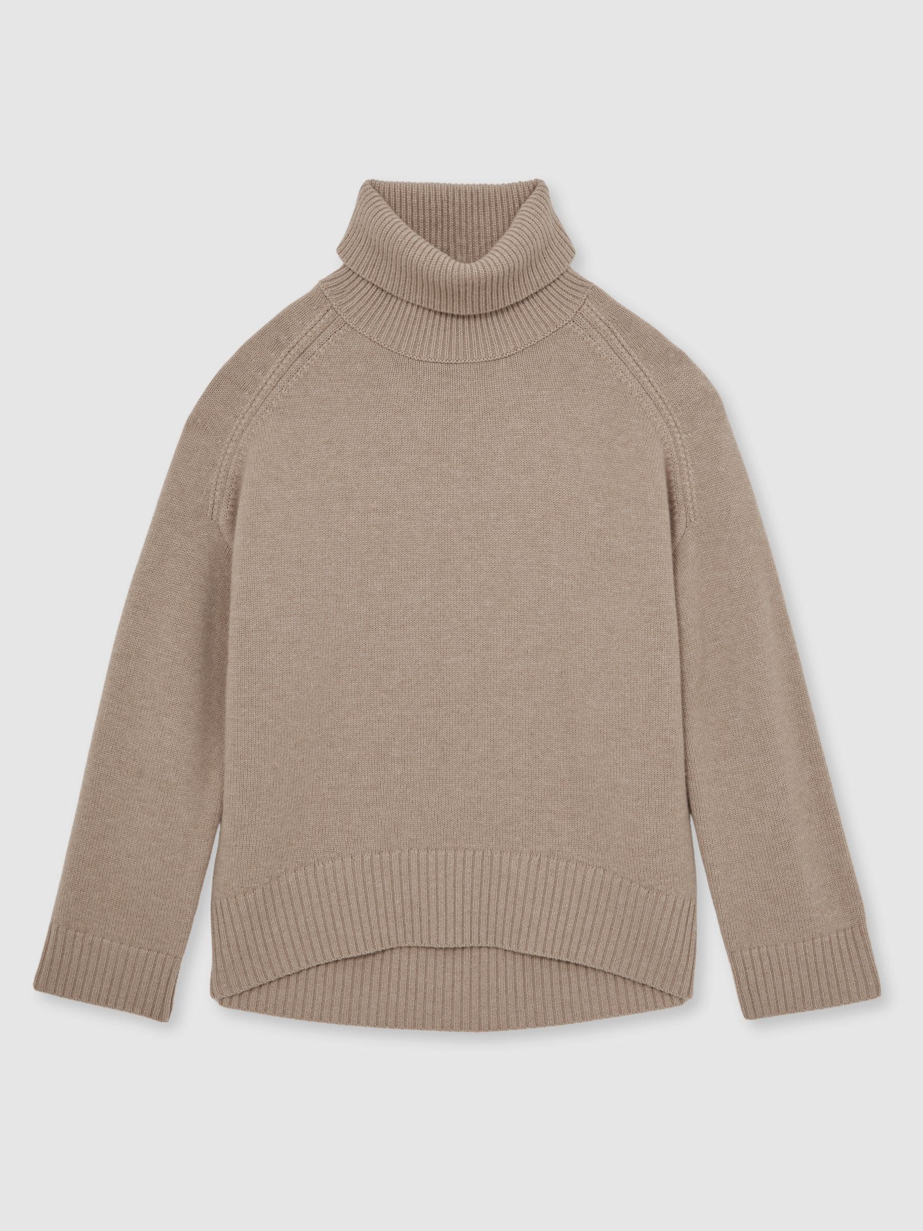 Reiss Oatmeal Neutral Brooklyn Wool-Cashmere Roll-Neck Jumper