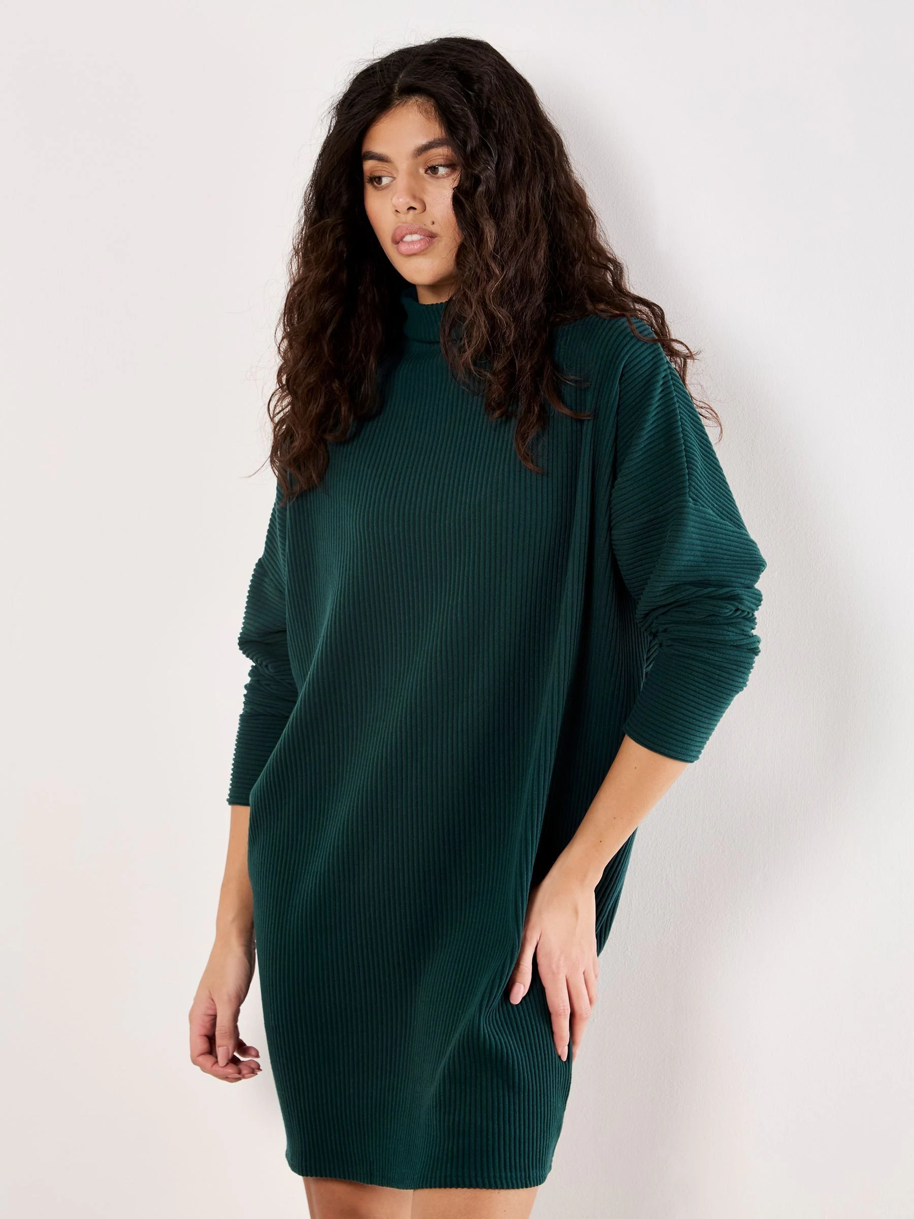 Apricot Green Thick Rib Knit Cocoon Dress