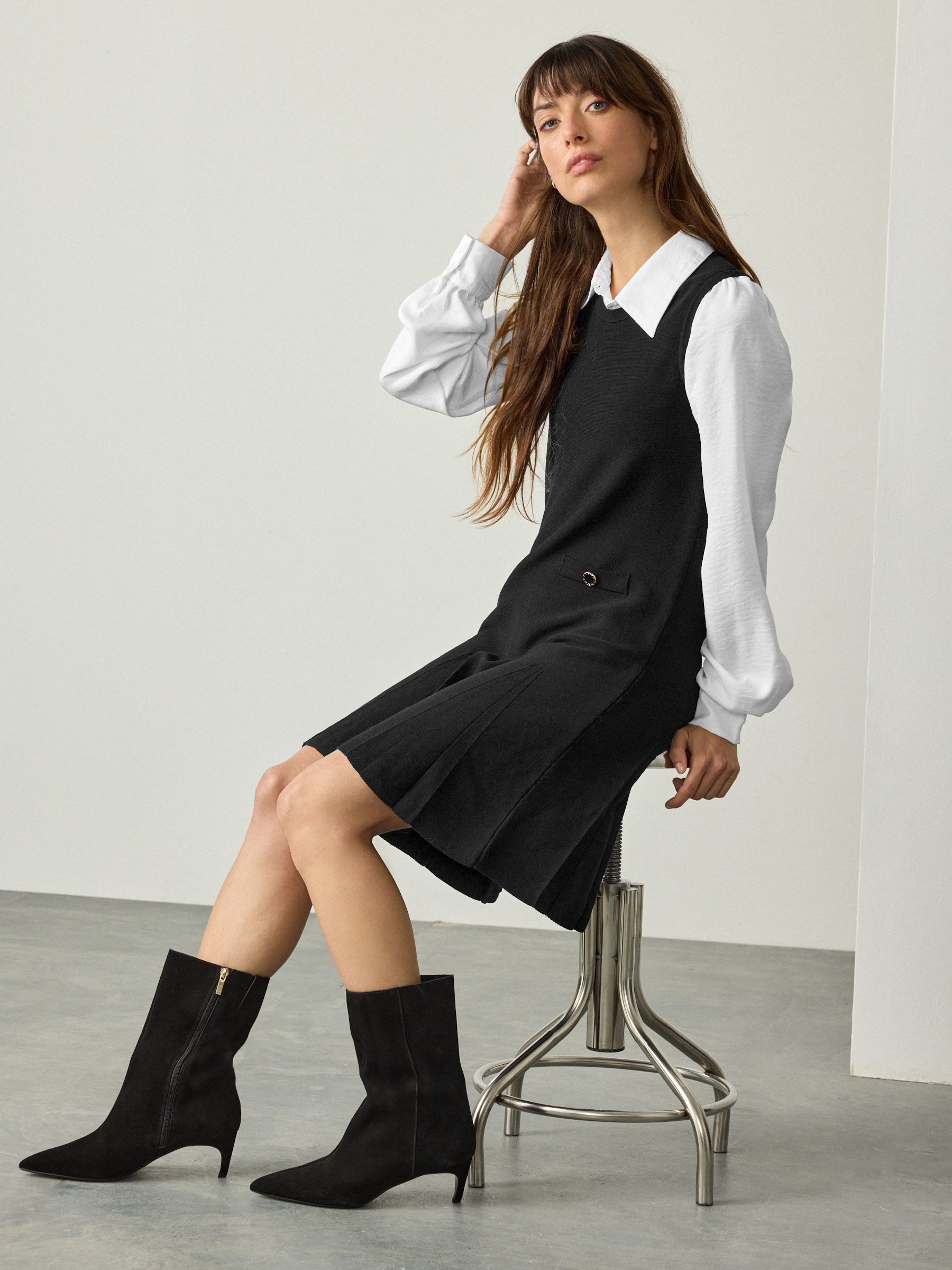 Black Pinafore Layered Knitted Dress
