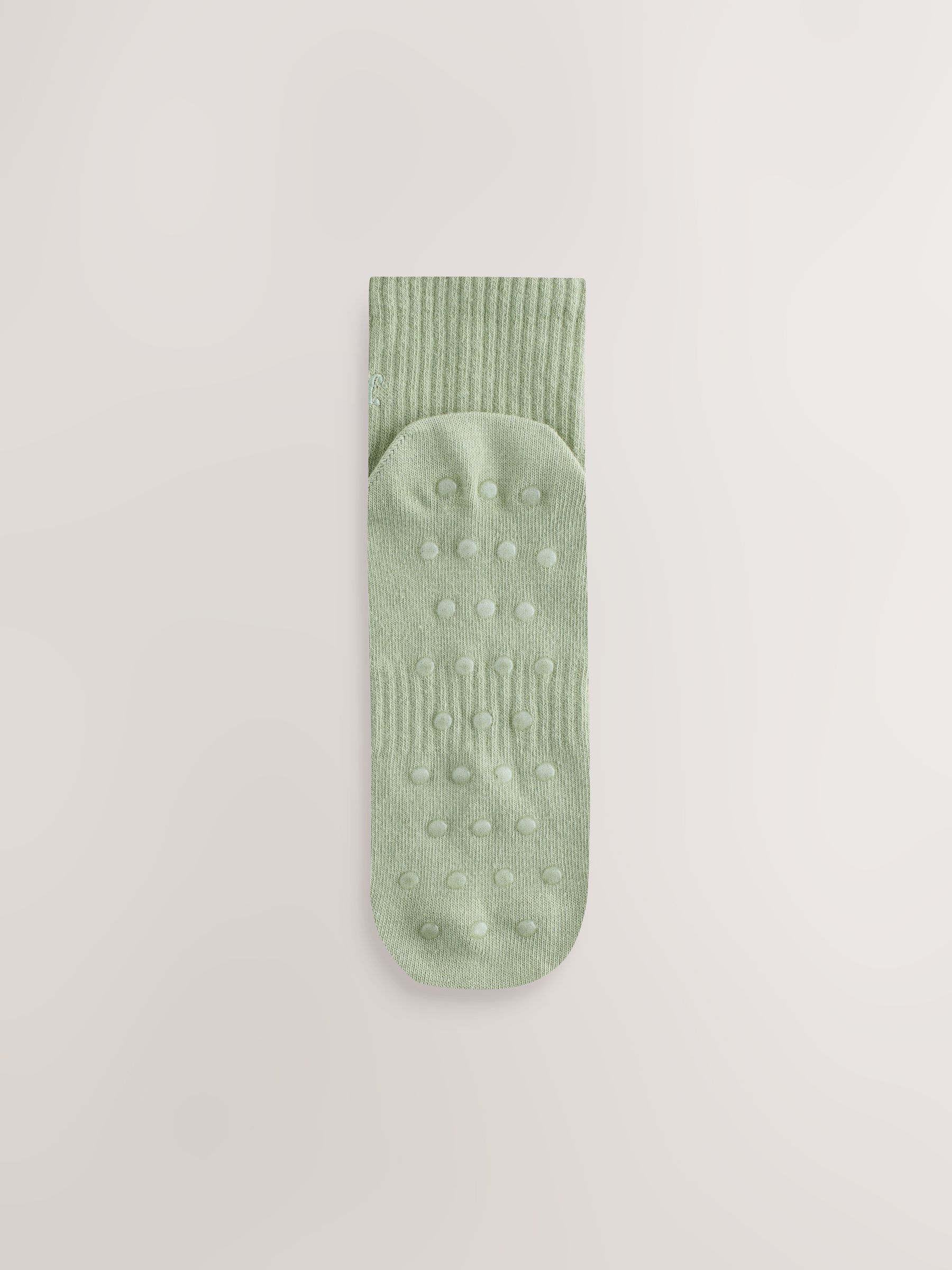 self. Sage Green/Cream/Grey Cropped Ankle Embroidered Logo Gripper Socks 3 Pack