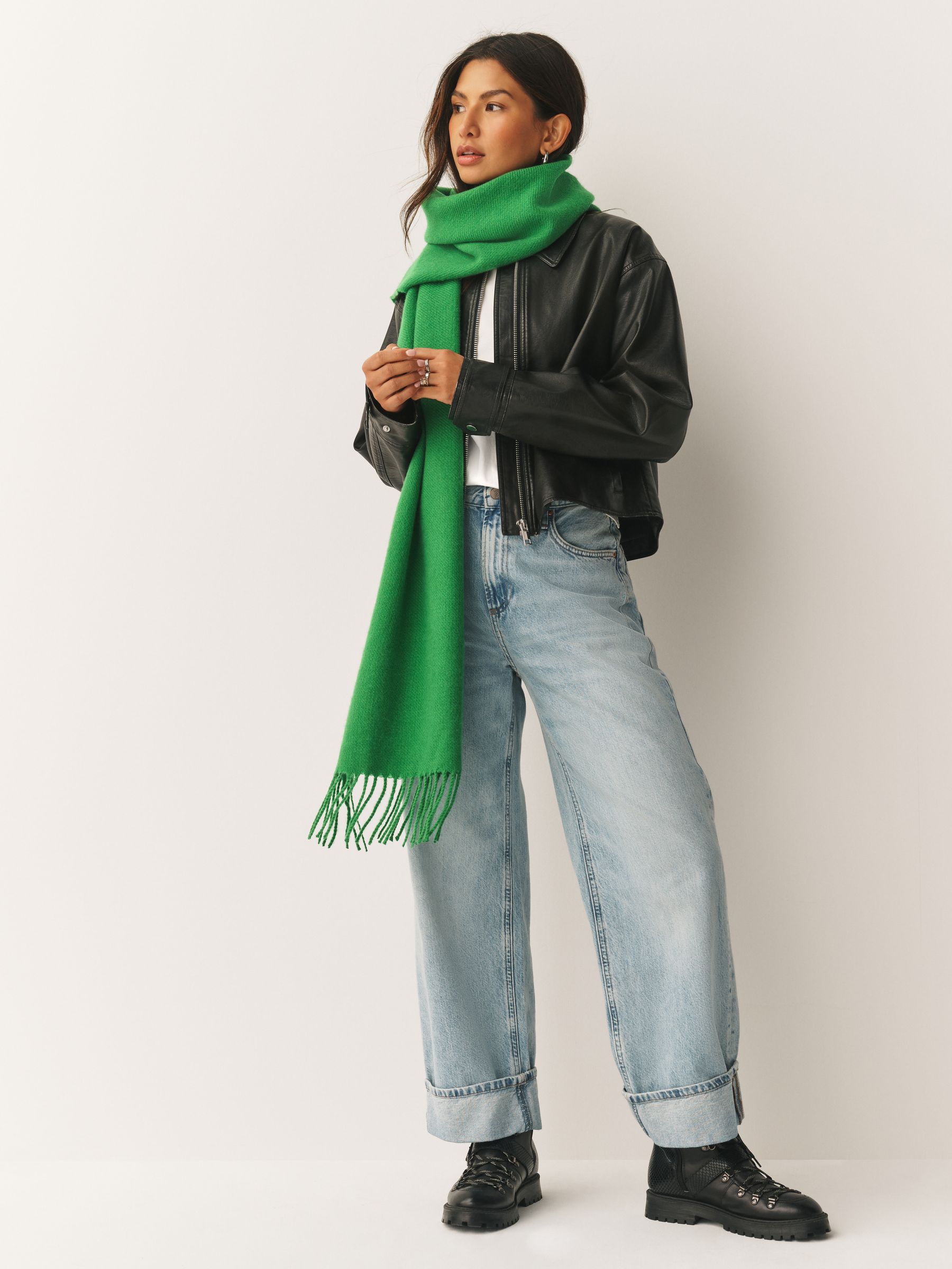 Green Midweight Wool Blend Scarf